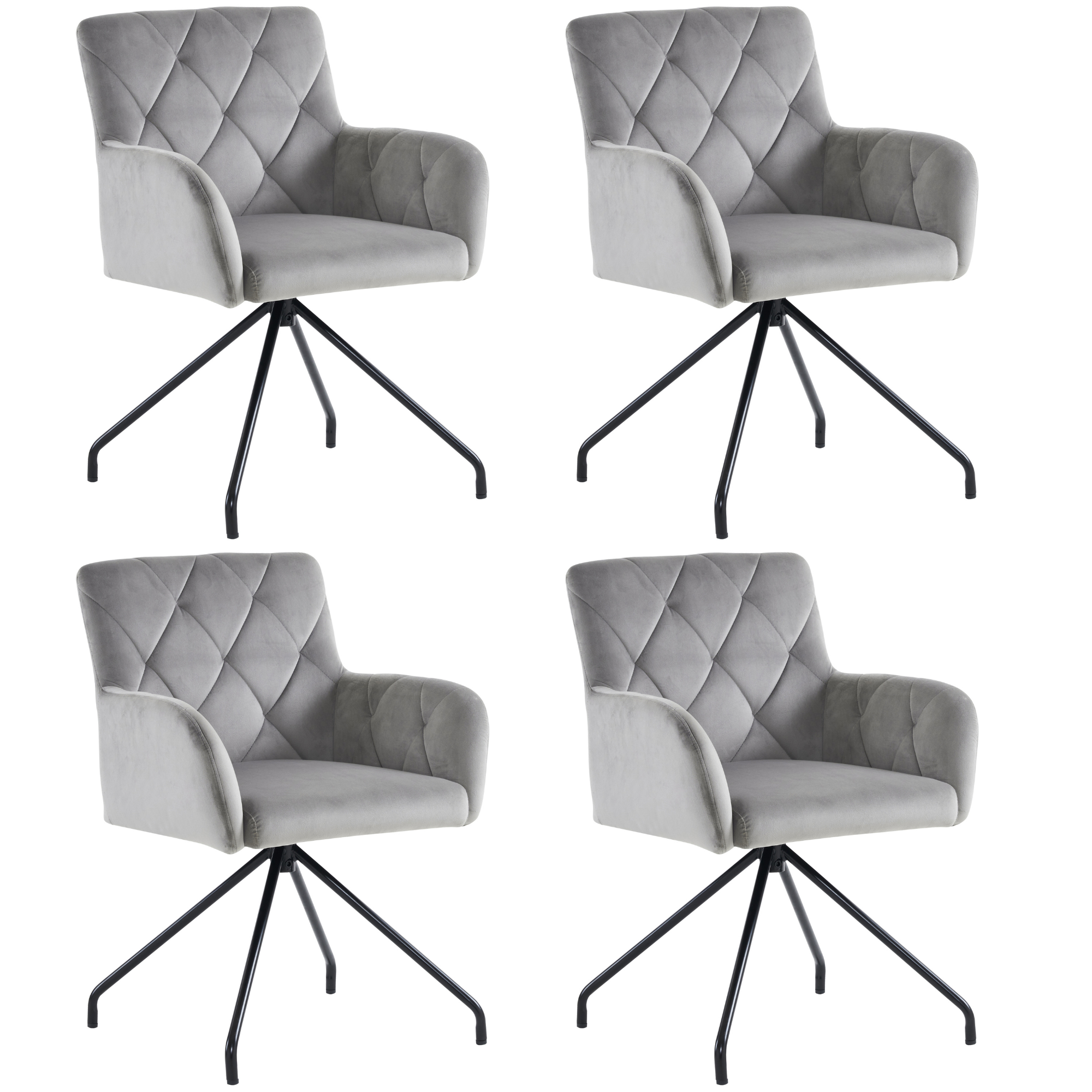 Dining Chairs Set of 4 with Diamond Pattern and Lumbar Support, Light Grey Velvet