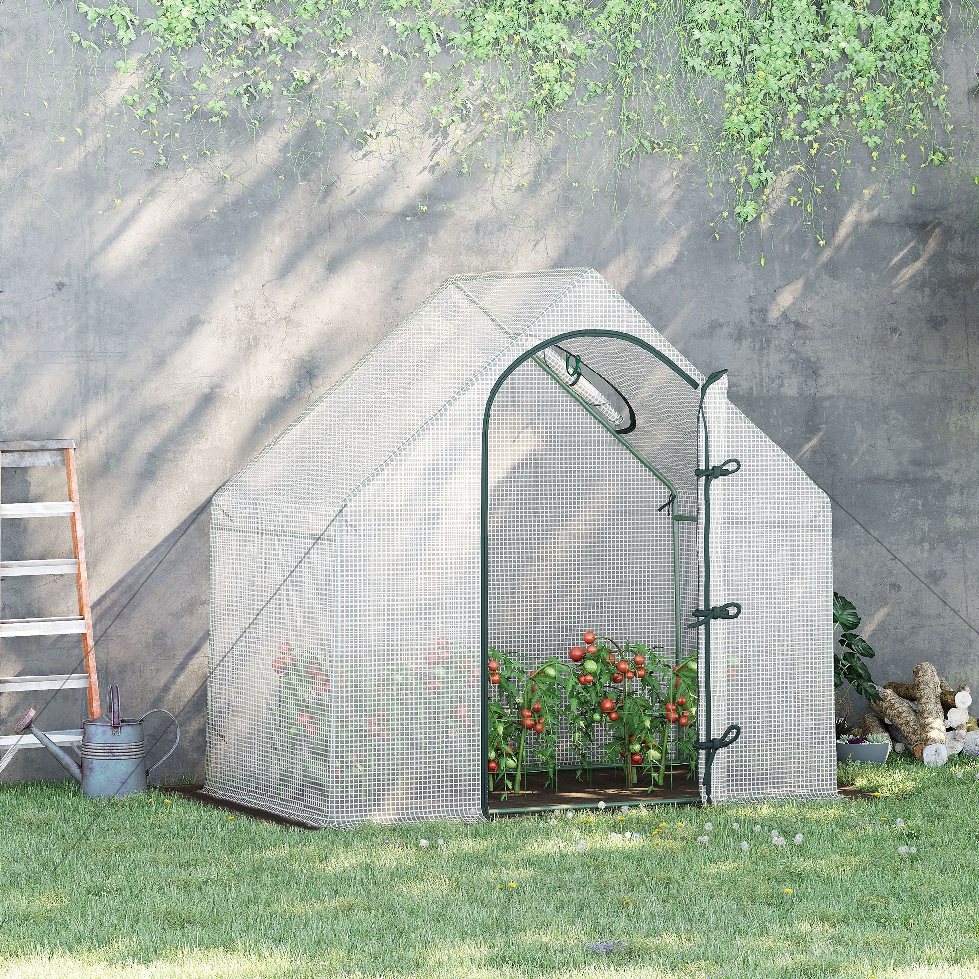 Walk-In Greenhouse Portable Garden Grow House with Window Roll-Up Door, Steel Frame, White