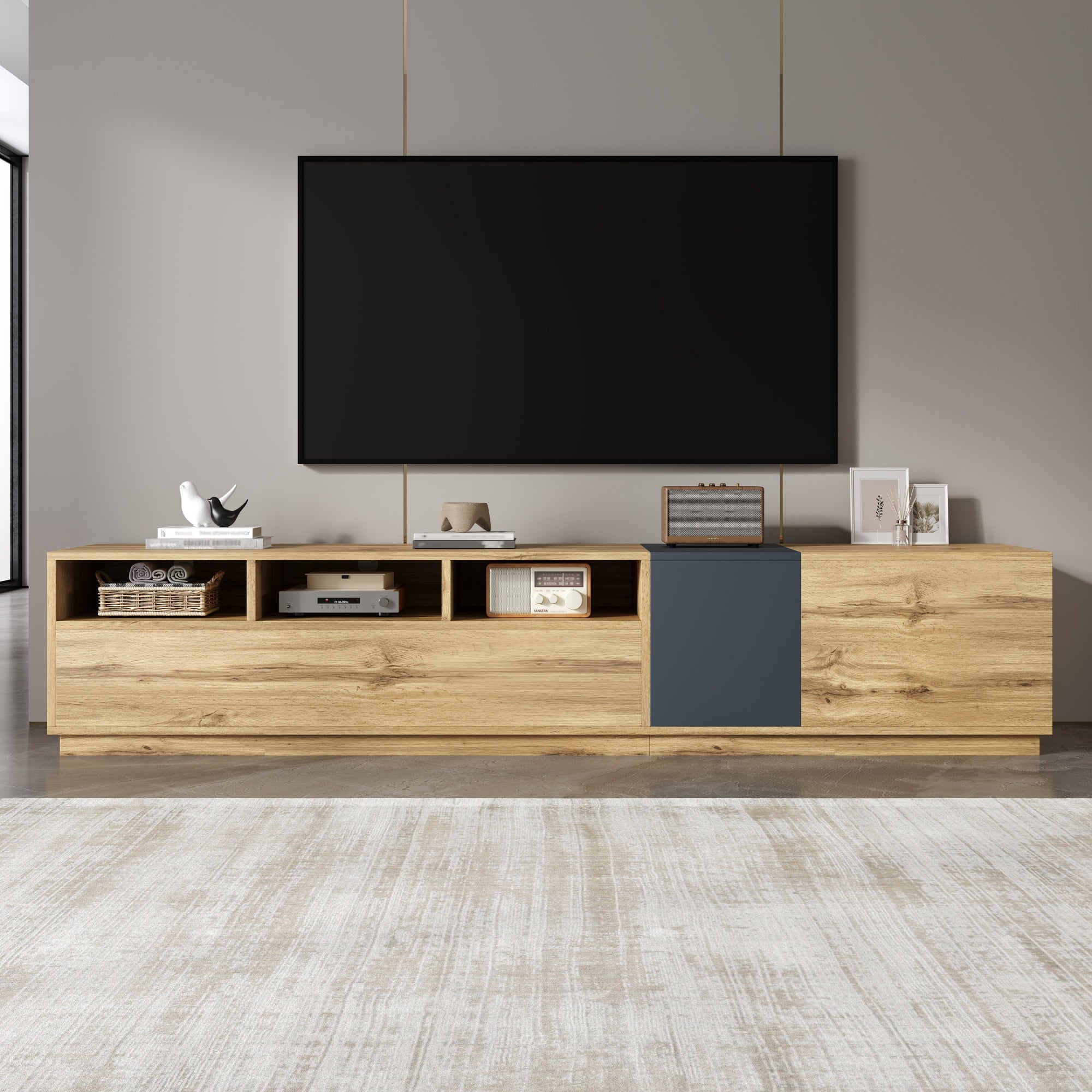 TV Stand, Modern Contrasting, 200cm, Black-Gray and Wood