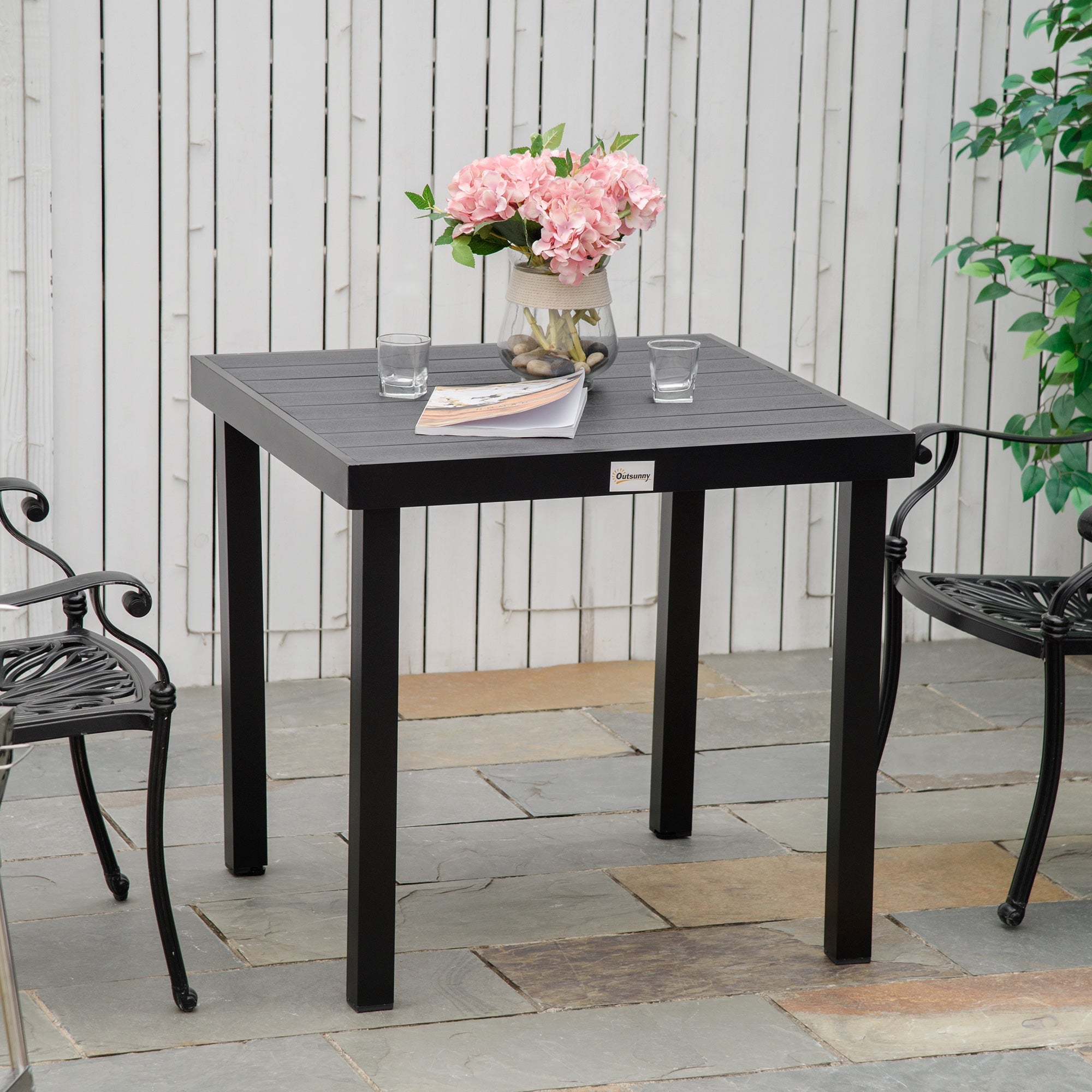 Garden Table Compact Dining 4-Person 80x80x74cm Aluminum & Plastic, Black