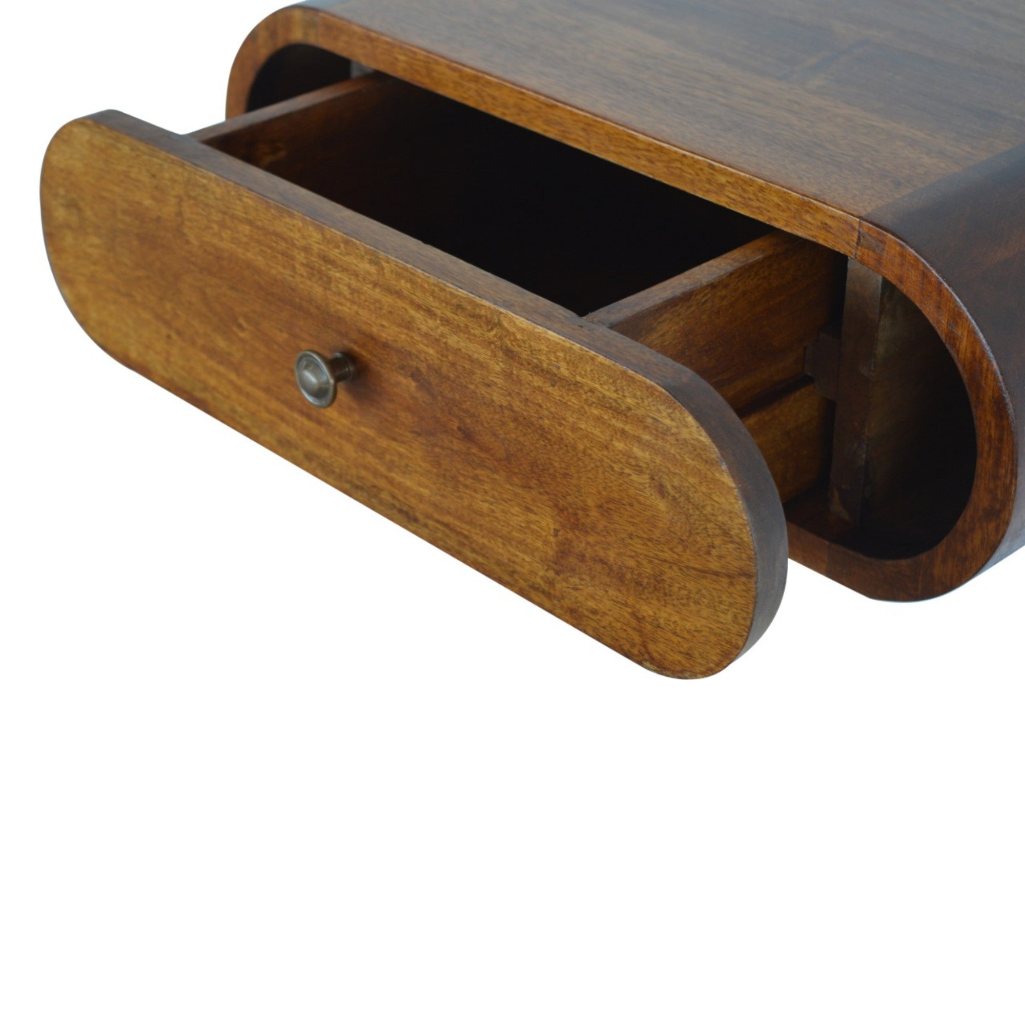 Solid Wood Bedside, Wall Mounted Round 1 Drawer, Dark Brown