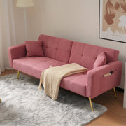 Sofa Bed, Adjustable Backrest, Gold Legs & Storage Pockets