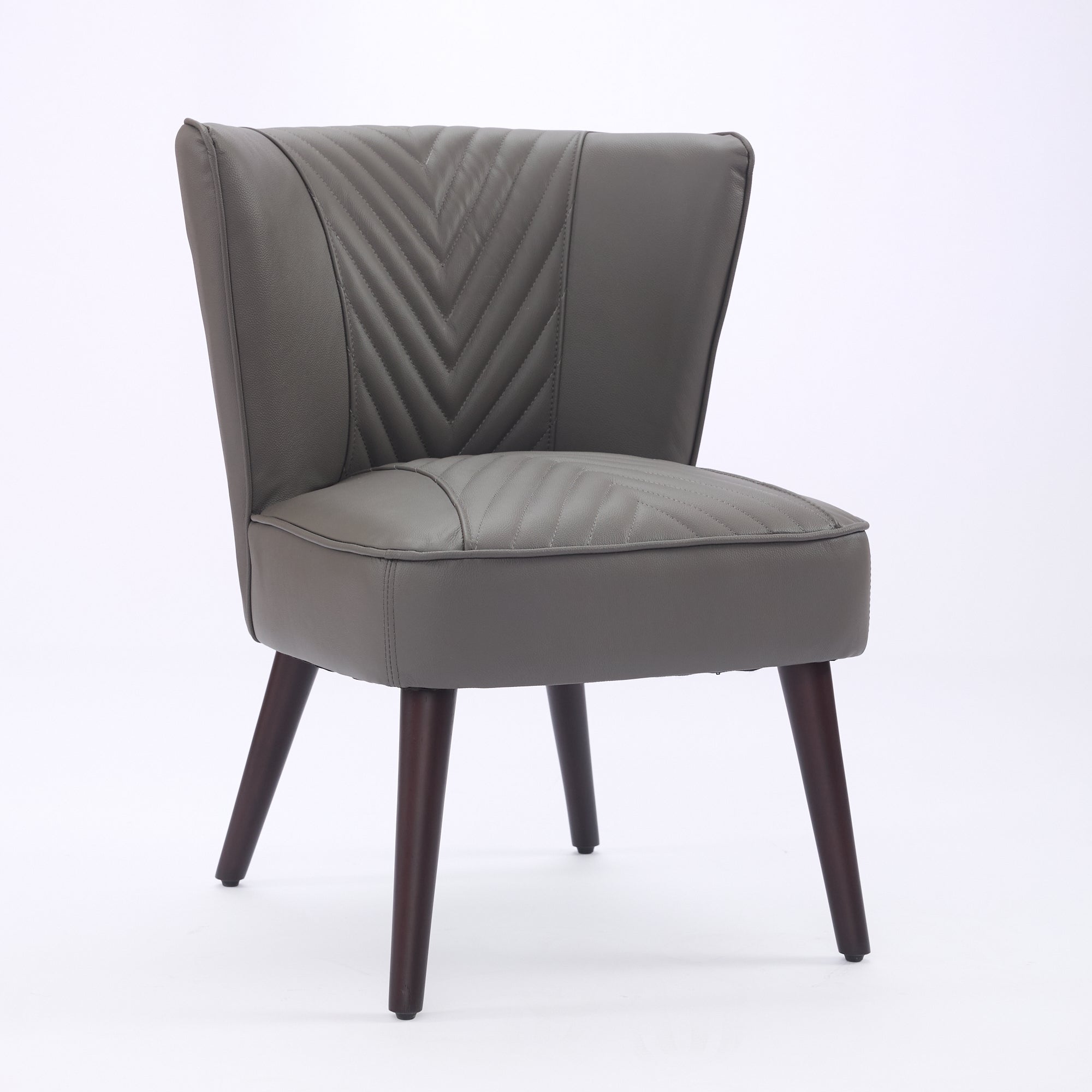 Lounge Chair Armless Genuine Leather Rubberwood Base - Grey