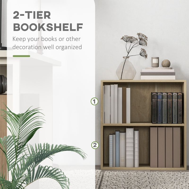 2 Tier Bookshelf Low Bookcase Adjustable Shelf Engineered Wood Natural
