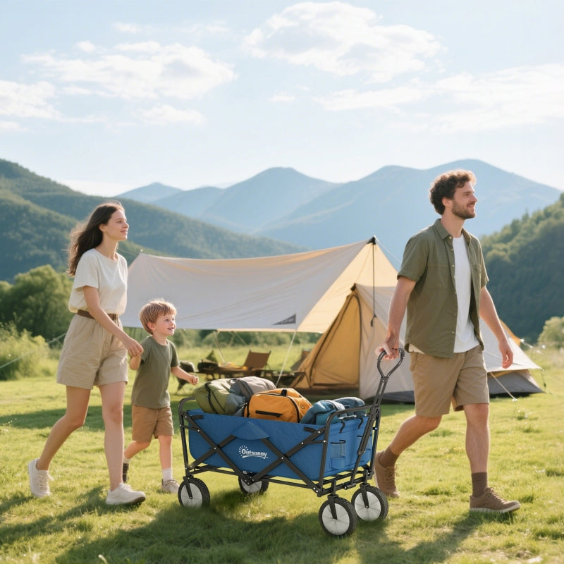90L Festival Trolley on Wheels Folding Camping Cart Adjustable Handle Navy Blue