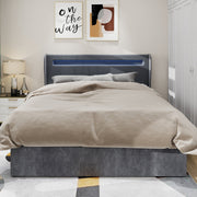 Modern Minimalist Upholstered Bed, LED Headboard, 160x200cm, Grey