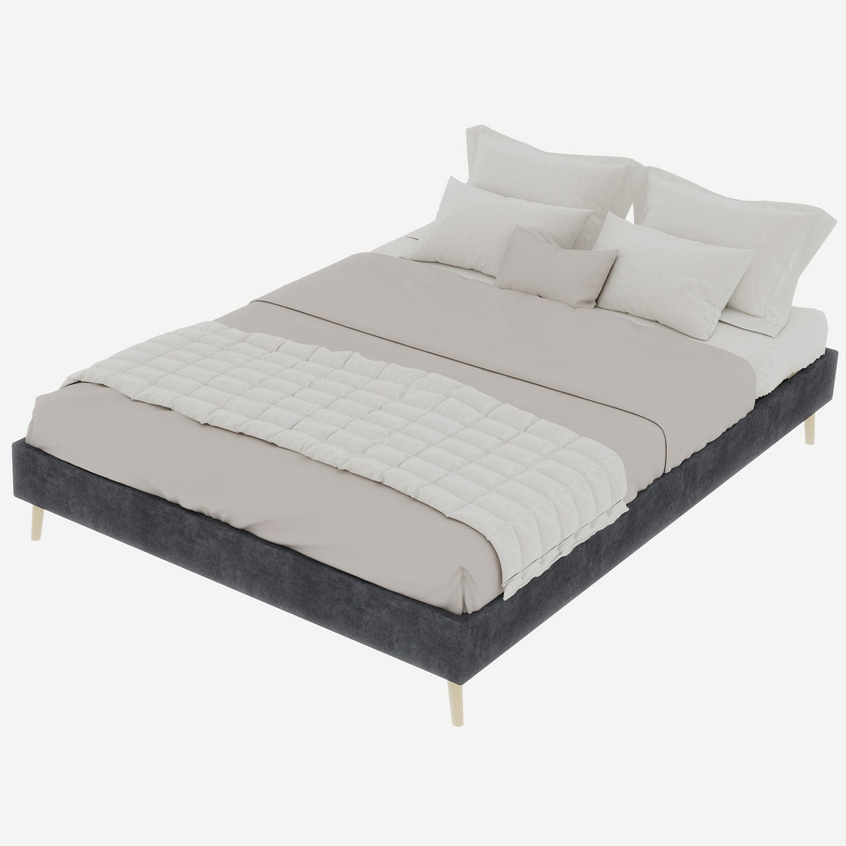 Modern Minimalist Bed Frame 140x200cm Low-Profile Base Grey Dutch Velvet