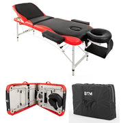 Massage Table Couch Bed Aluminium Deluxe Lightweight Professional Beauty Tattoo Spa 3 Section with Premium PU Leather and 5 cm High Density Multi-Layer Foam Headrest Arm support and Carrying Bag, Red
