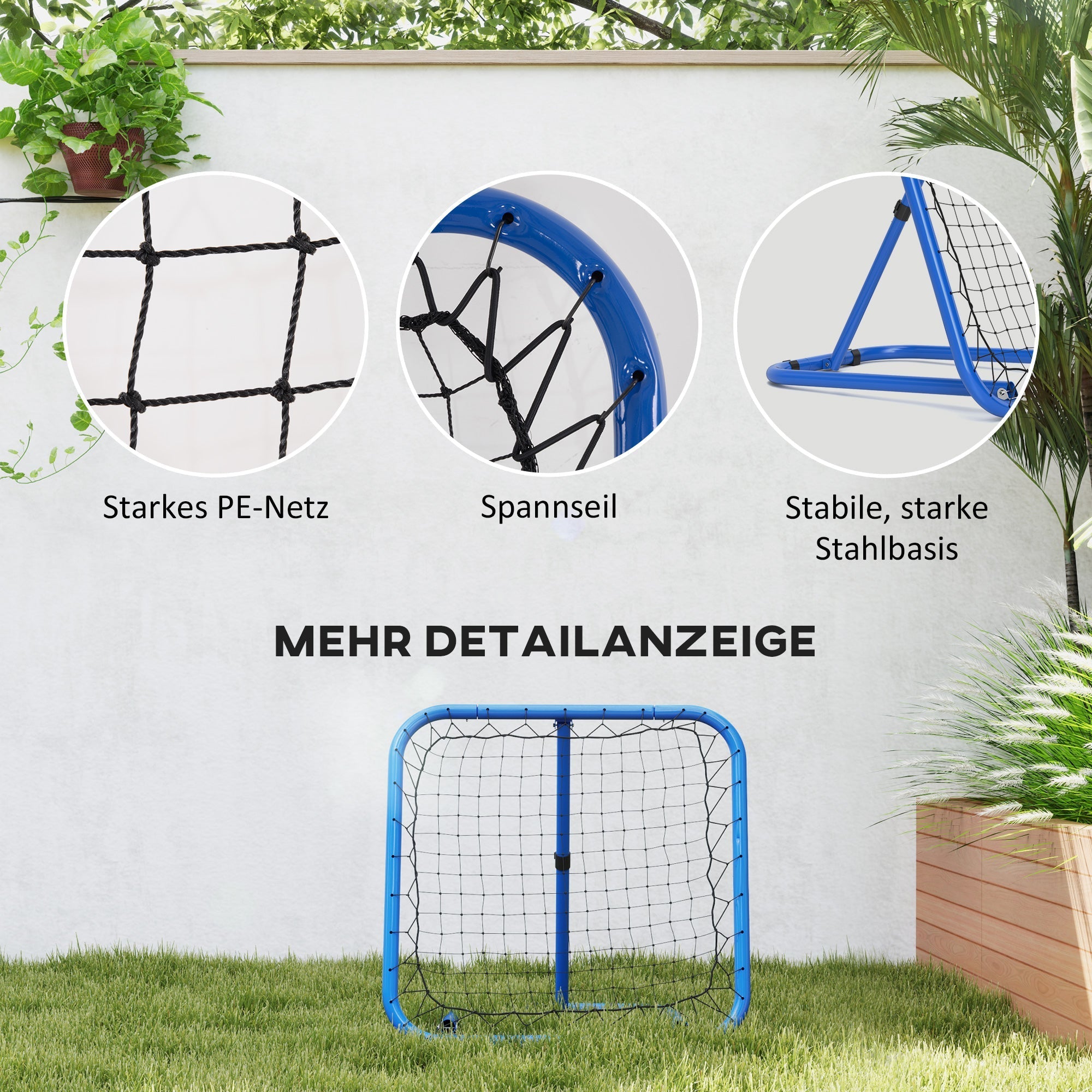 Football Rebounder, Foldable Adjustable Goal Kicker, Metal Blue