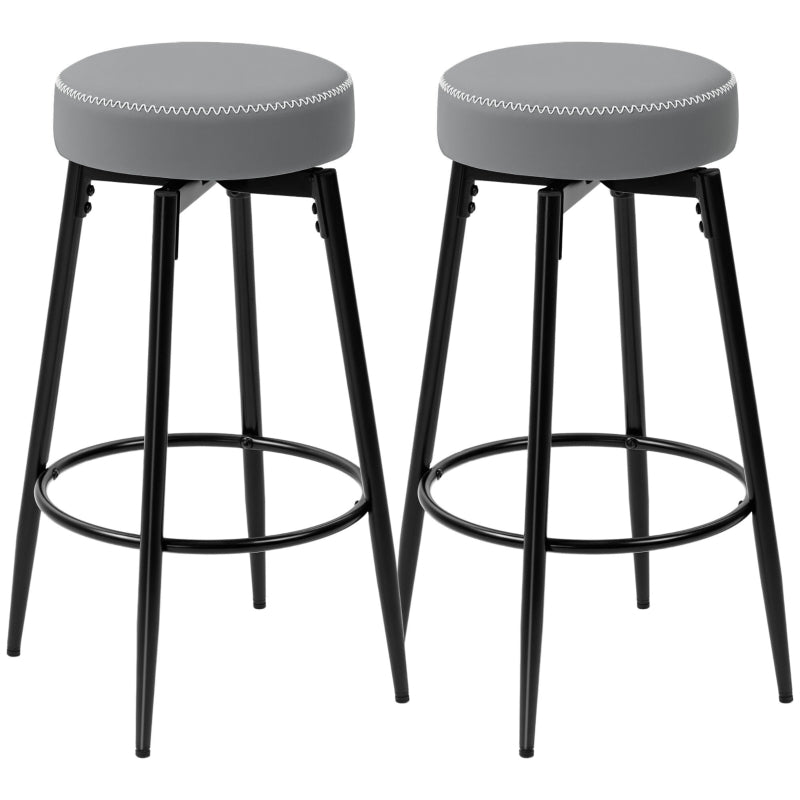 Set of Two Bar Stools Faux Leather Grey/Black