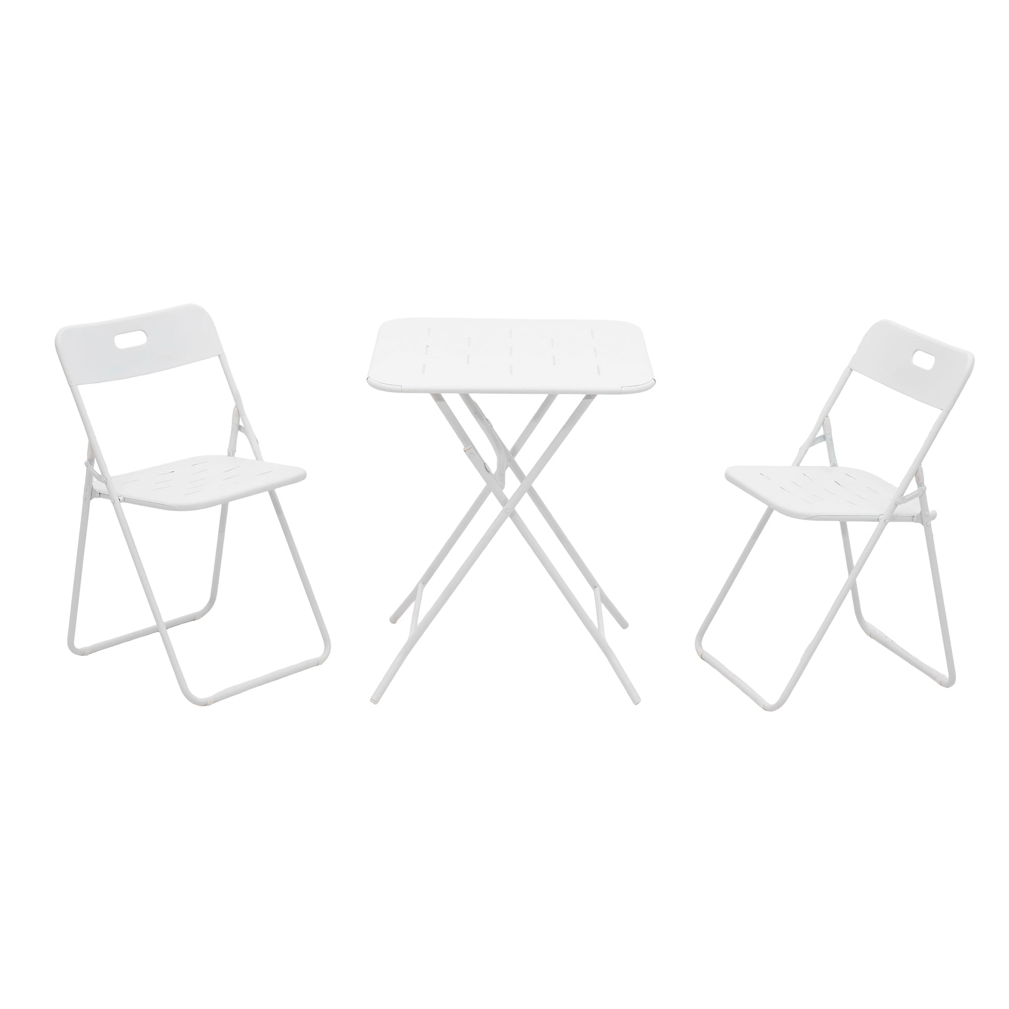 Outdoor 3-Piece Foldable Bistro Set, 2 Chairs and 1 Table, Weather-Resistant Metal, White
