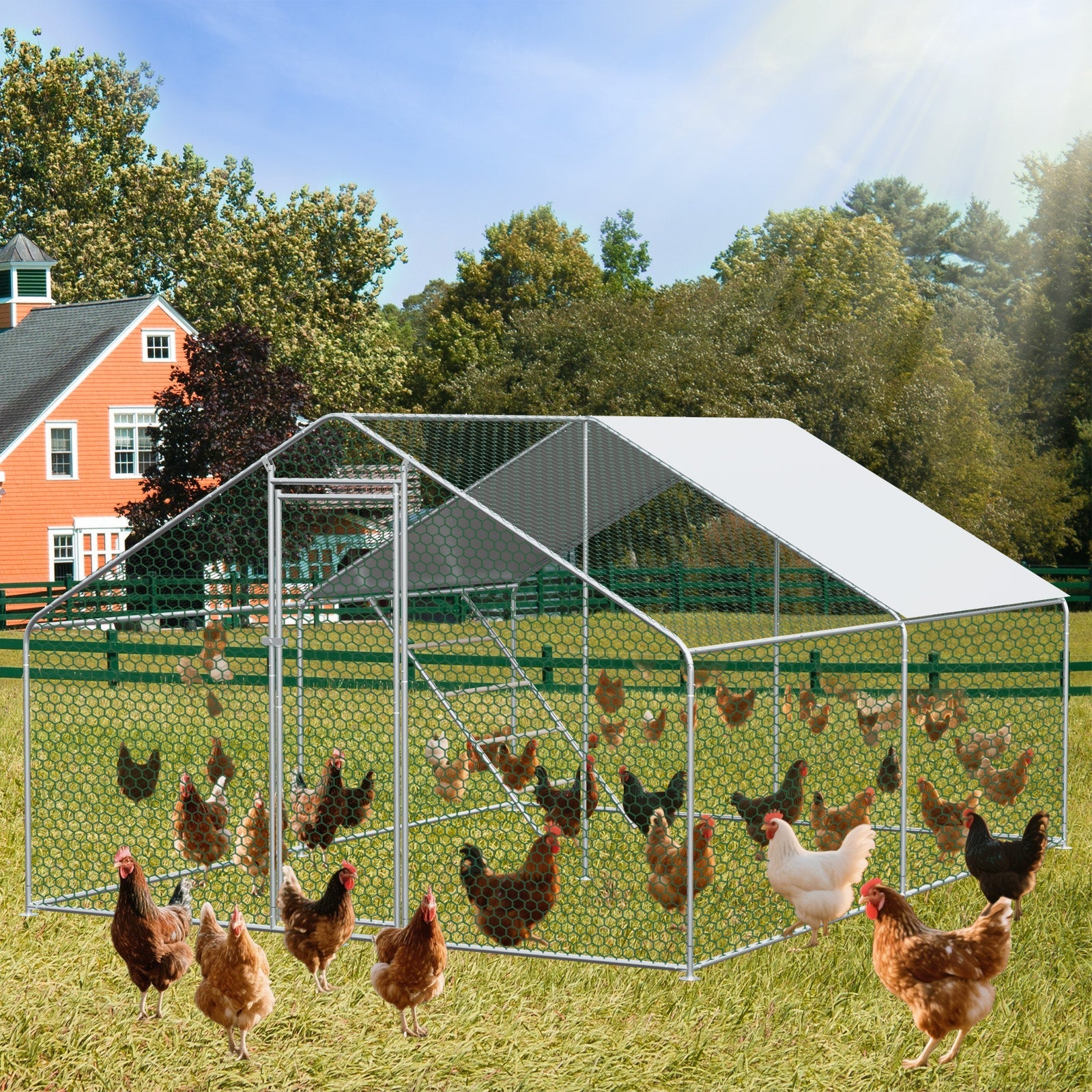 Chicken Run 3x4x2m Safety Lock Waterproof PE Cloth Metal