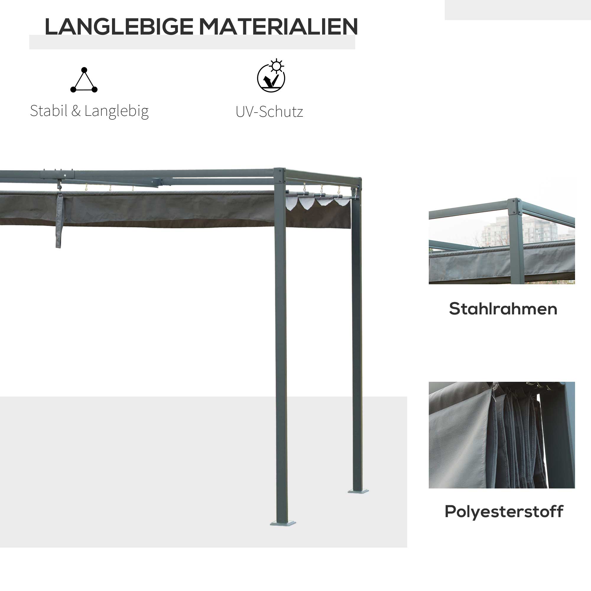 Pergola Pavilion Patio Cover, Sliding Roof 298 x 213 x 221 cm, Weatherproof Polyester Grey