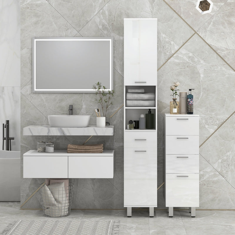Narrow Bathroom Cabinet Adjustable Shelf 3 Drawers, White