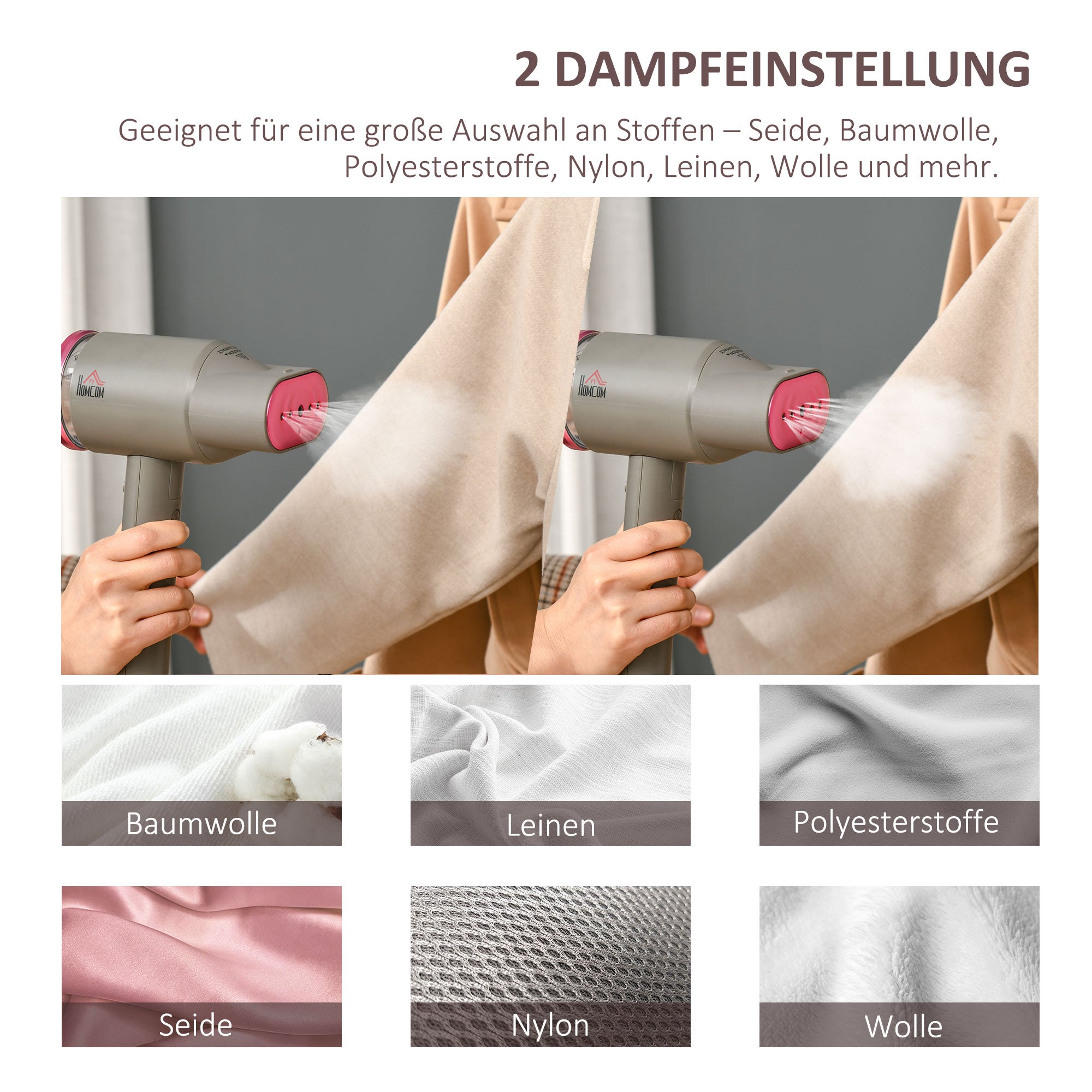 Steamer Steam Brush, Foldable 1520W, Grey Pink