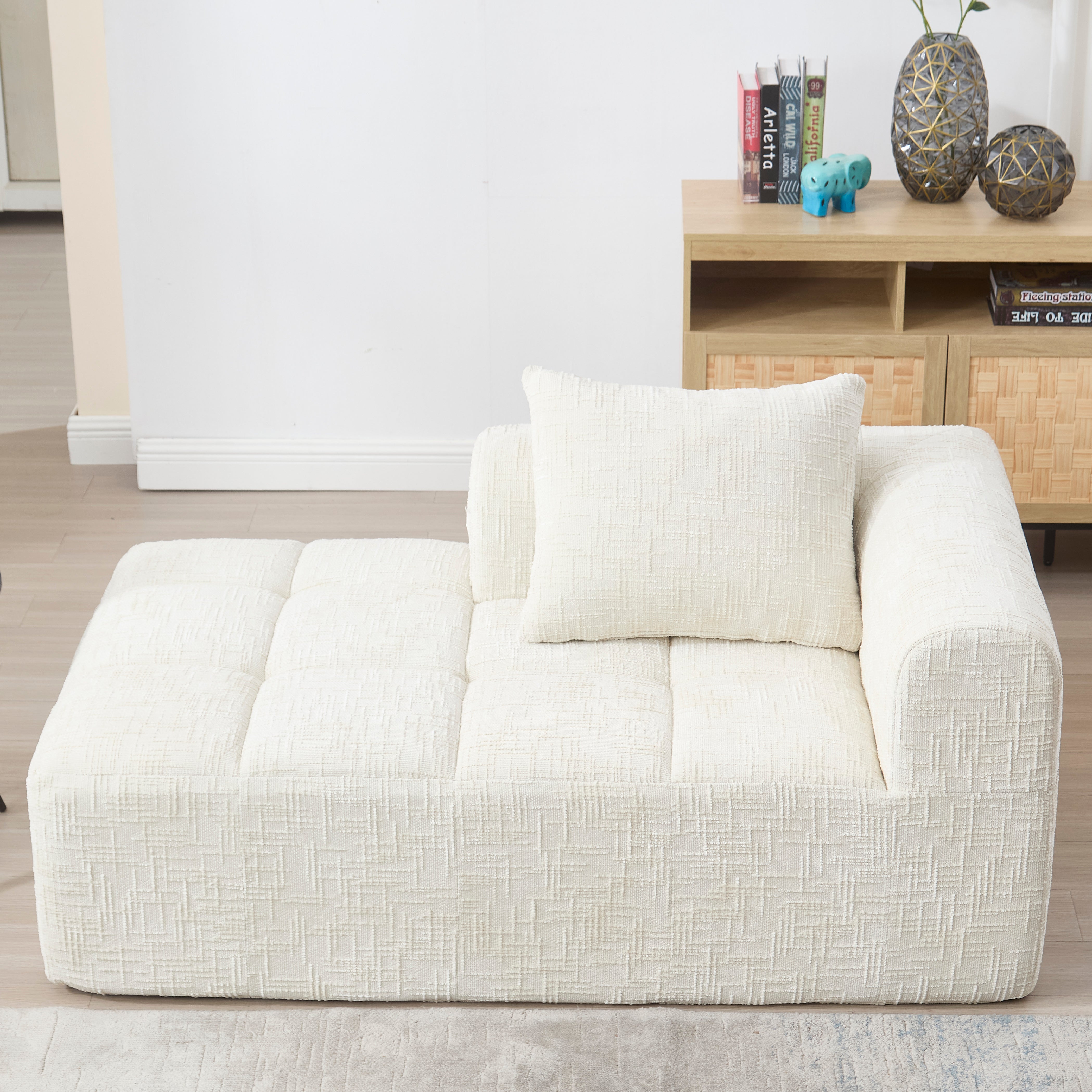 Sofa 2-Seater, Plush Cushion Side Pockets, Beige