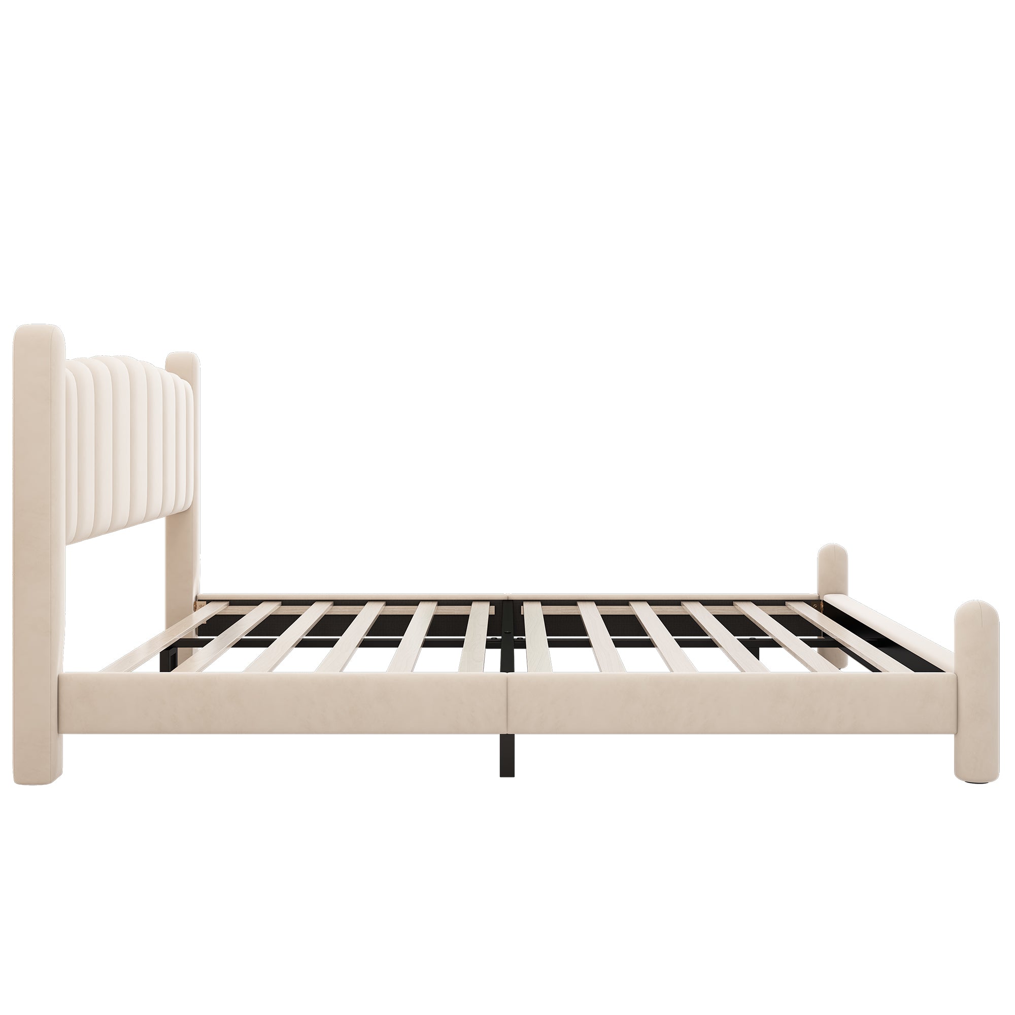 Upholstered Bed 180x200cm Slatted Base Fan-Shaped Headboard Beige Velvet