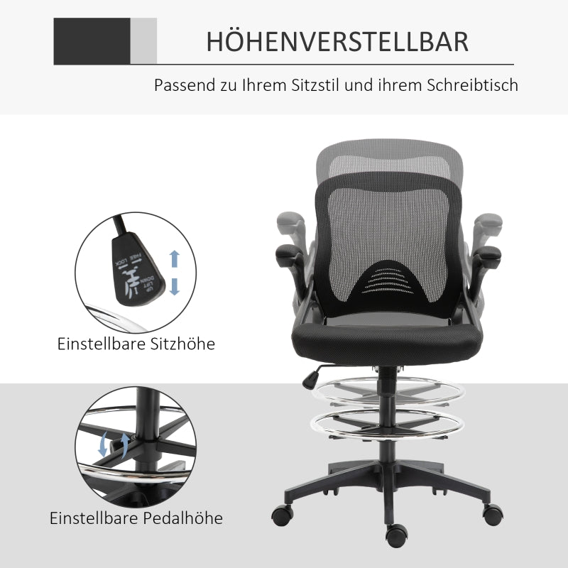 Vinsetto Office Chair, Desk Chair, Standing Function, Footrest, Swivel Seat, Steel, Black