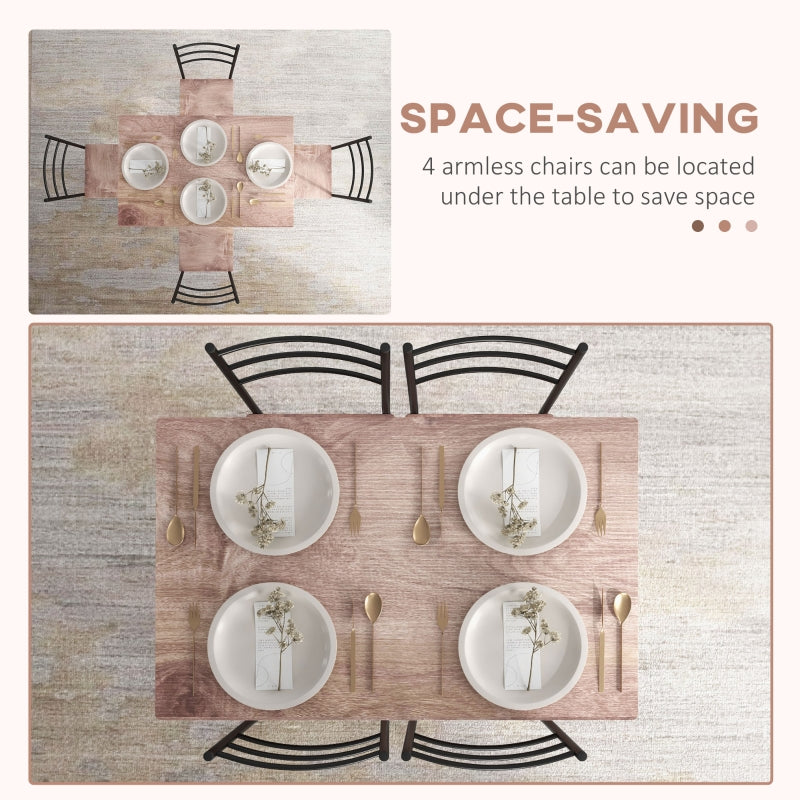 5 Piece Dining Set, Space Saving Table and 4 Chairs, Black Steel Frame
