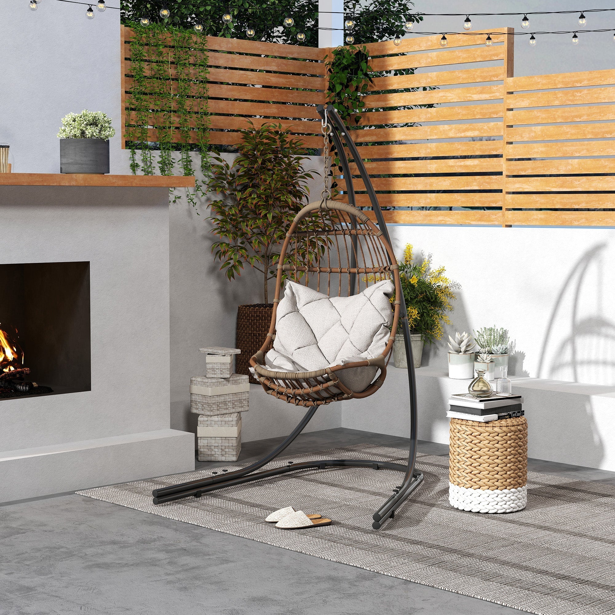 C-shaped Hanging Chair Stand, 150kg Indoor Outdoor Use, Metal Black