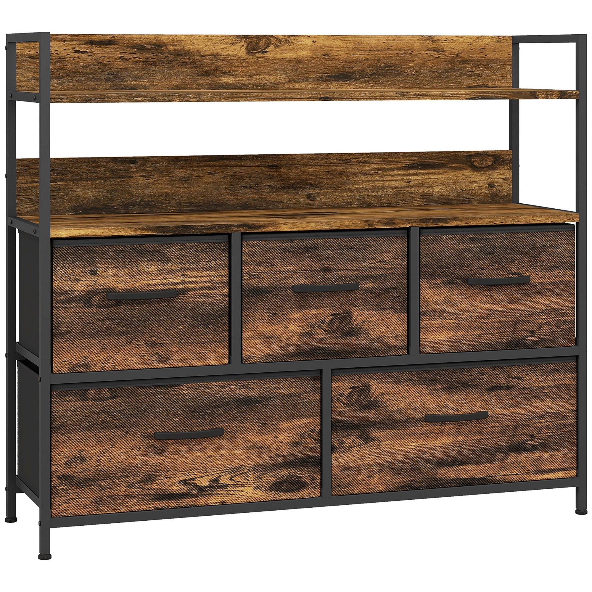Chest of Five Fabric Drawers - Rustic Brown