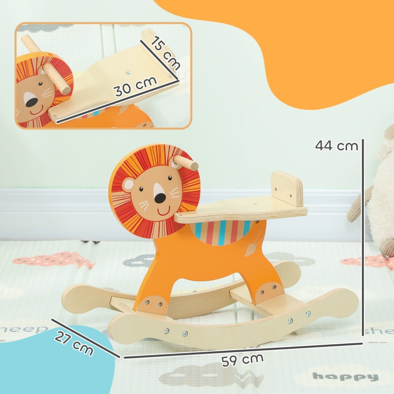 Rocking Horse with Lion Design, 25 kg Weight Capacity and 2-5 Years, Wood Orange