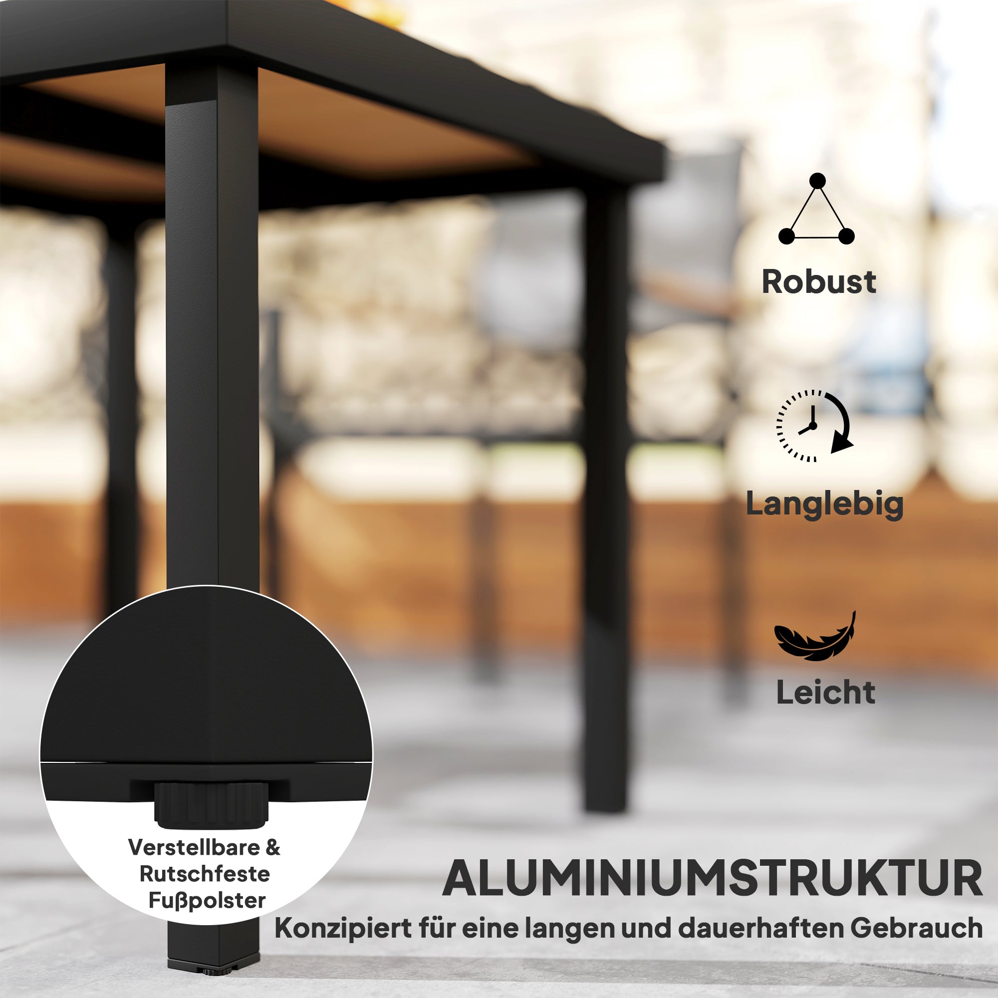 Garden Table 78x78cm Weatherproof Aluminum Frame for 4 People Black