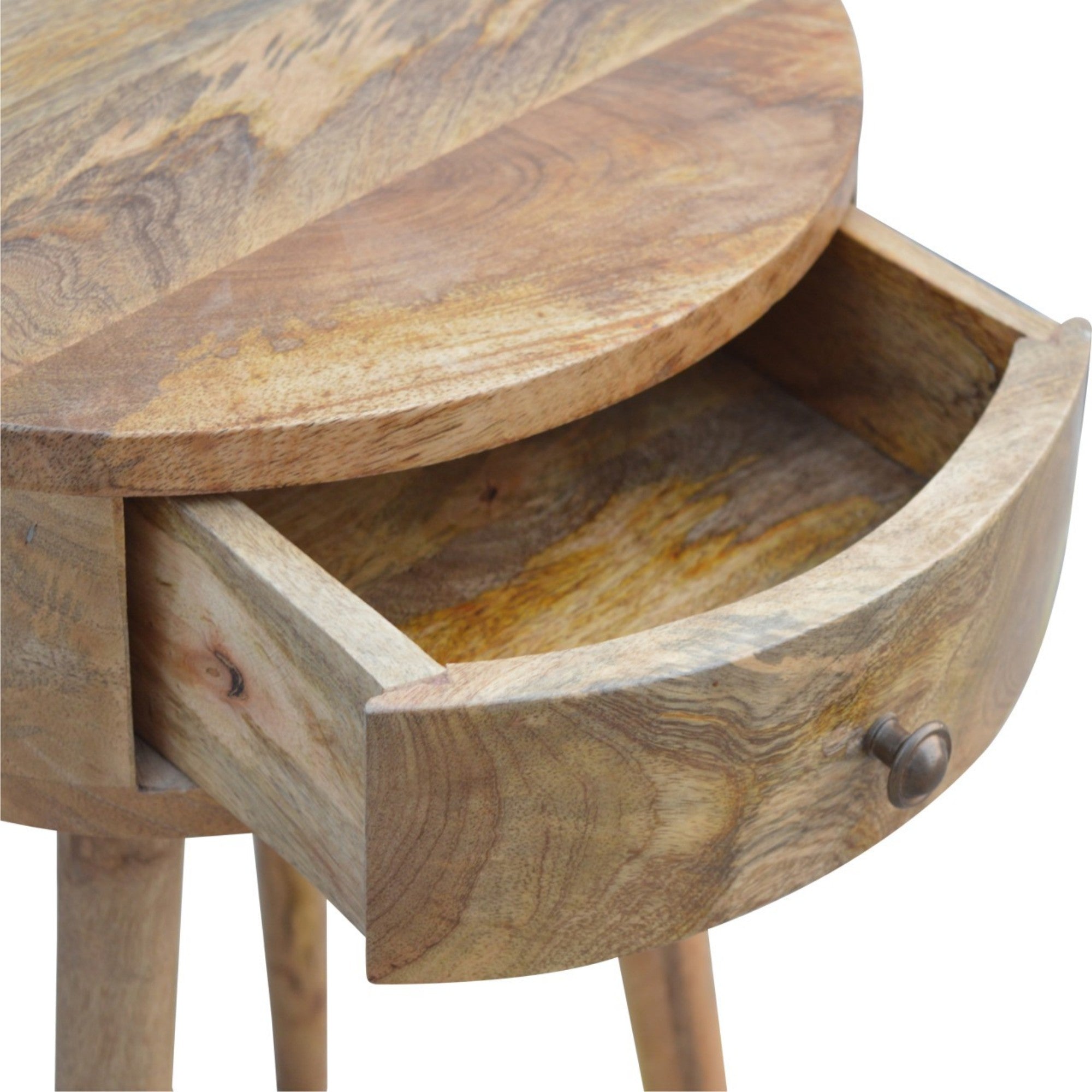 Solid Wood Bedside, Circular Shaped 1 Drawer, Nordic