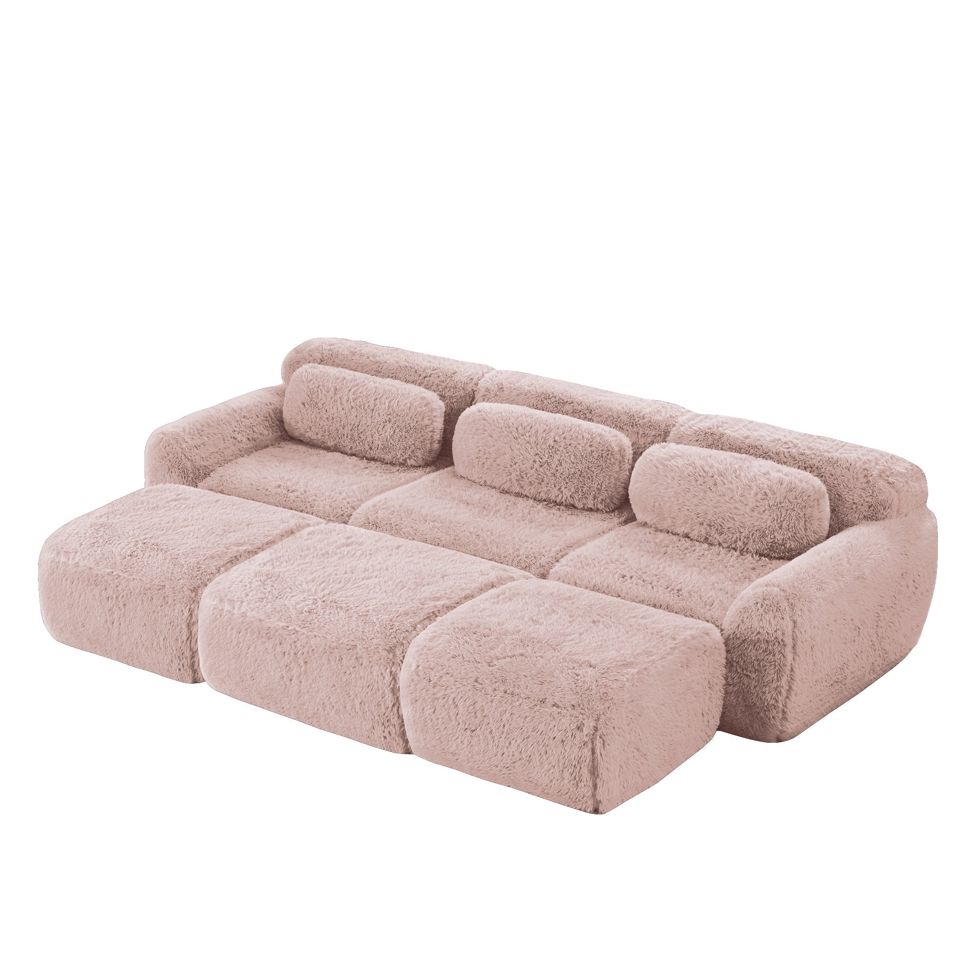 Boneless Cloud Sofas Modular Sleeper Sofa 3-Seater 3 Ottomans - Pink Plush