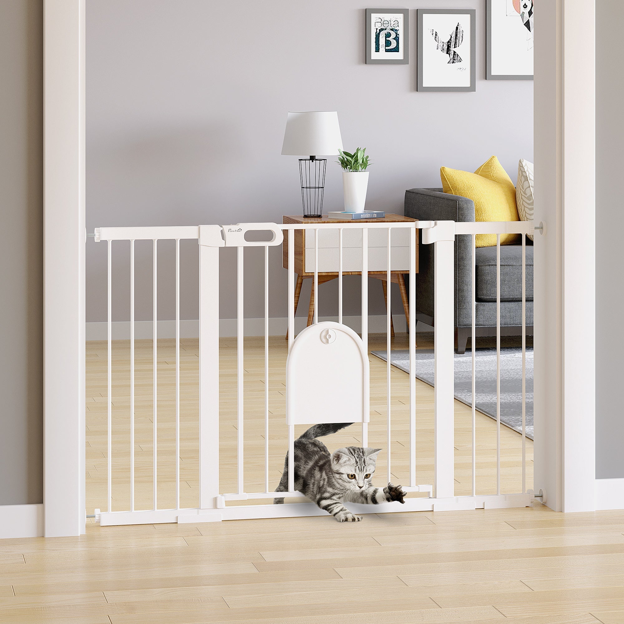 Door Safety Gate Stair Gate 75-131cm Clamp Metal ABS White