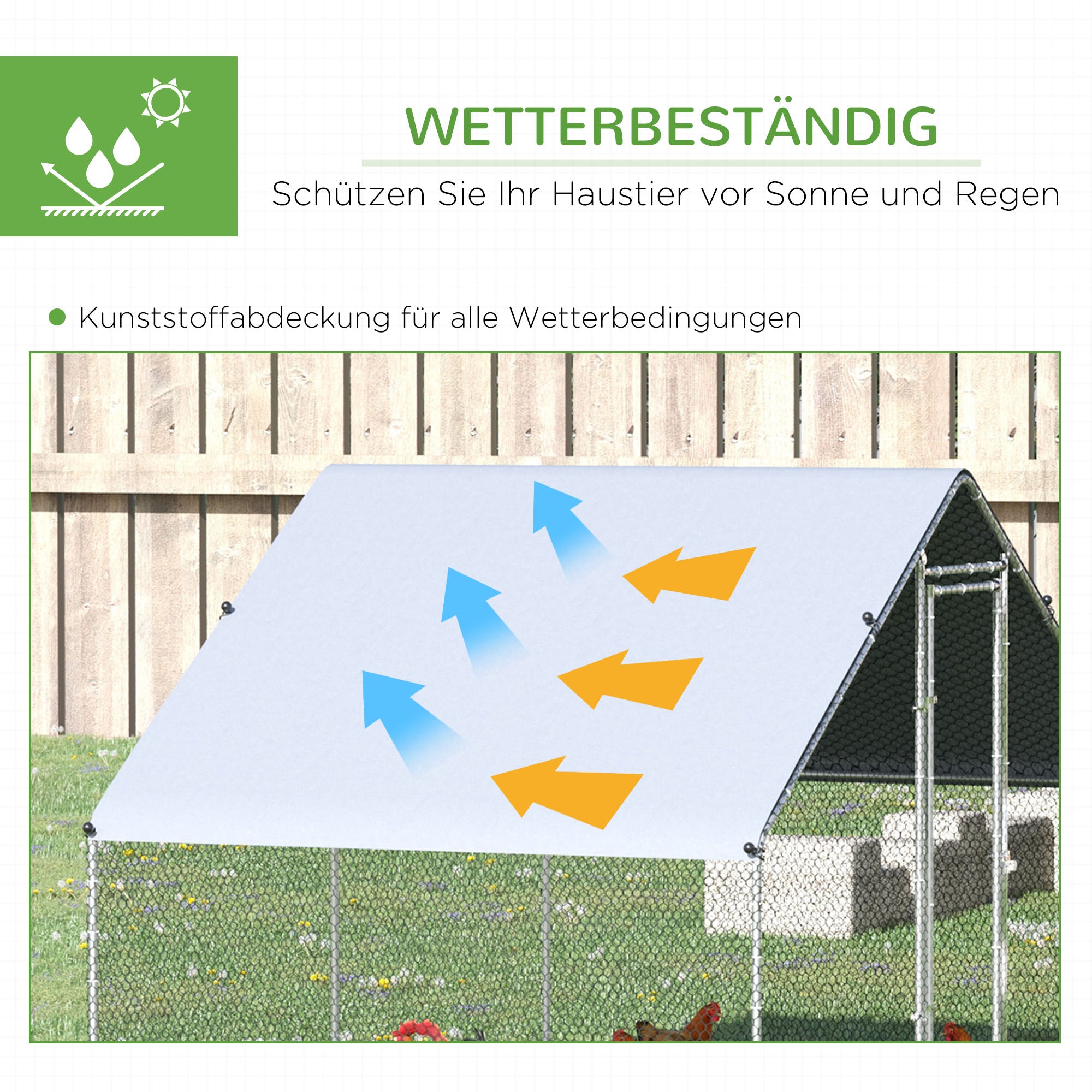 Chicken Coop Free-Range Enclosure, 300 x 200 x 200 cm, 4-6 Chickens, Steel, Silver