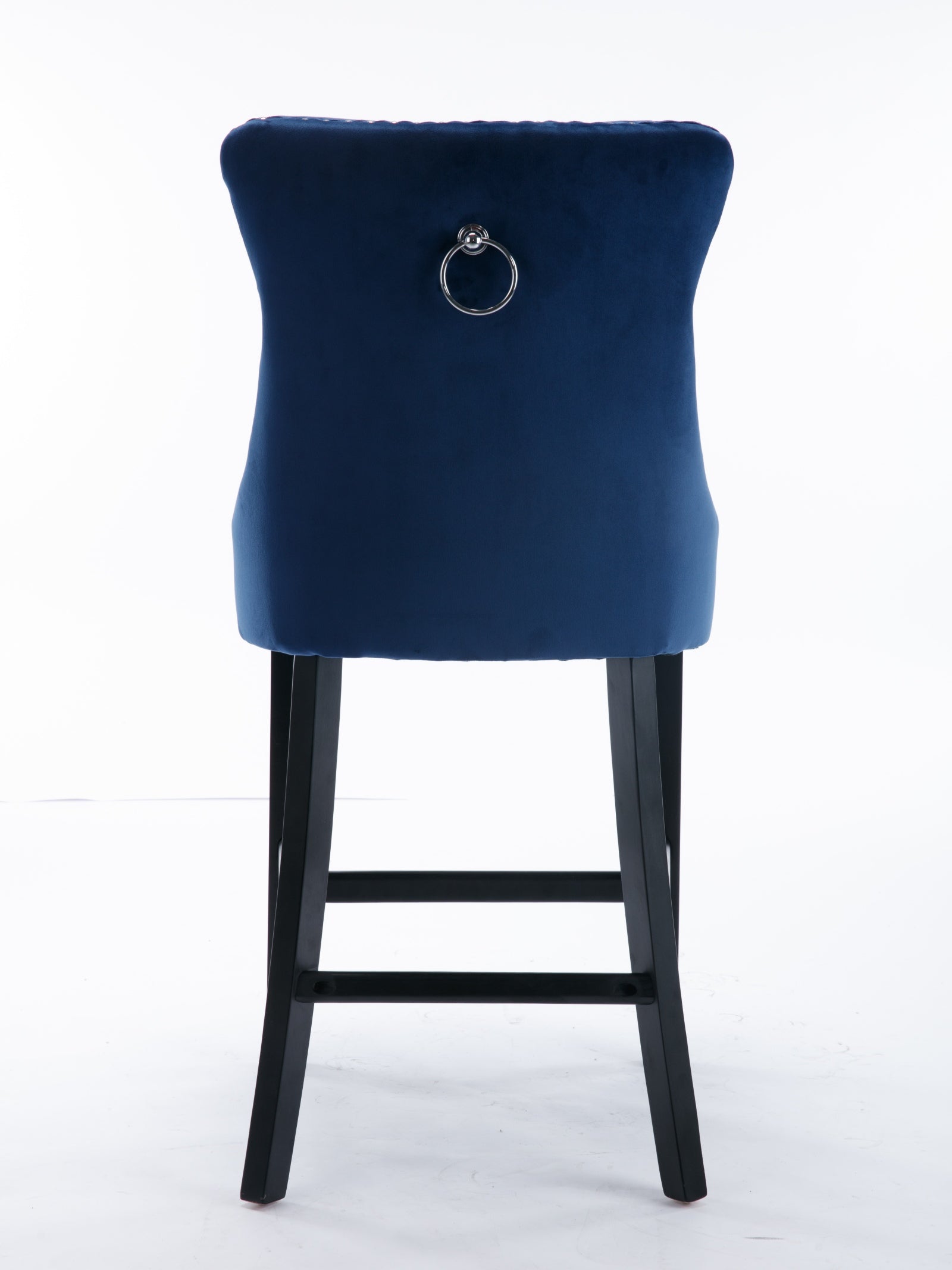 Barstools Set of 2 Velvet Upholstered Button Tufted Wooden Legs - Blue