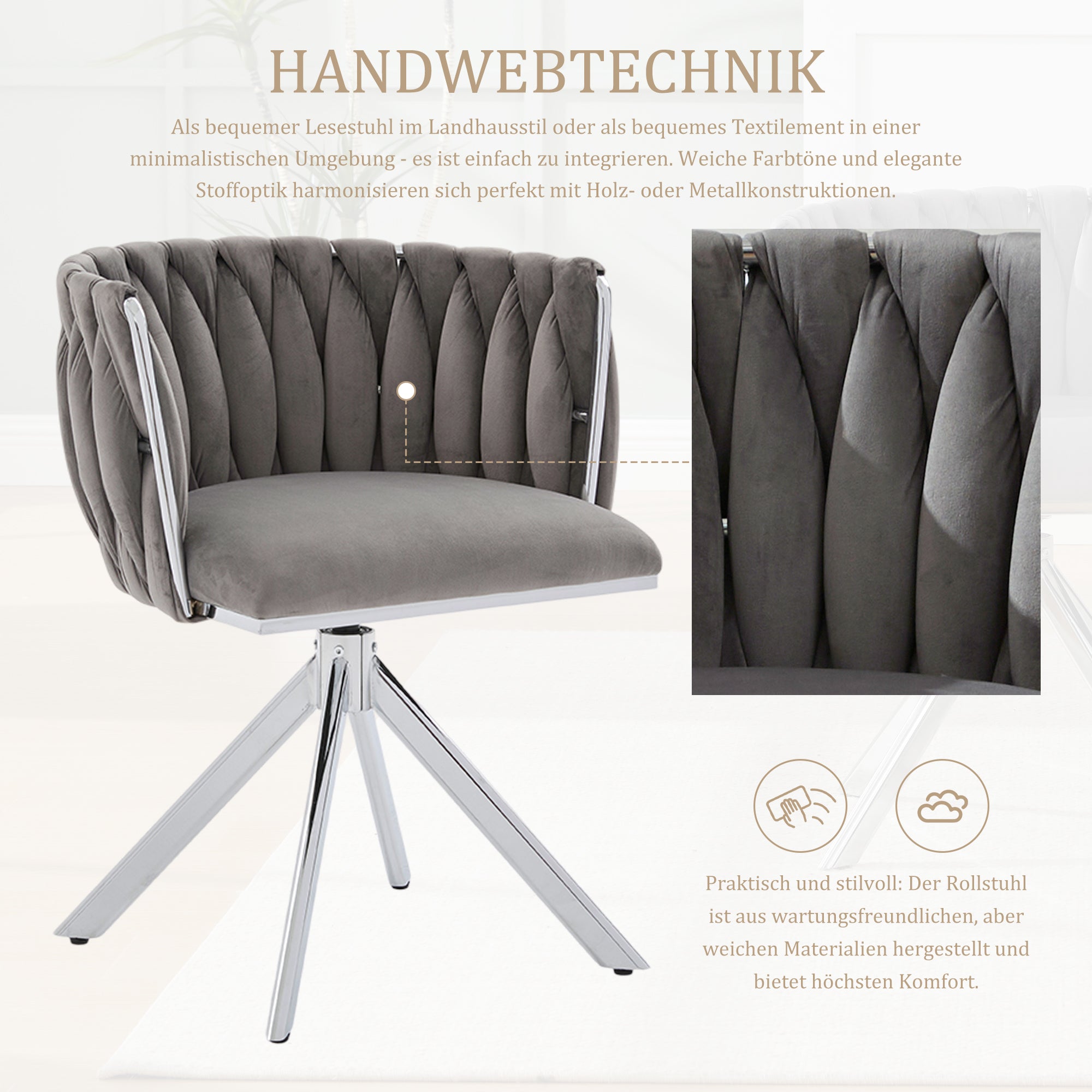 Velour Armchair, 180° Swivel, Ergonomic, Heavy-Duty Metal Frame (Set of 2) - Velour