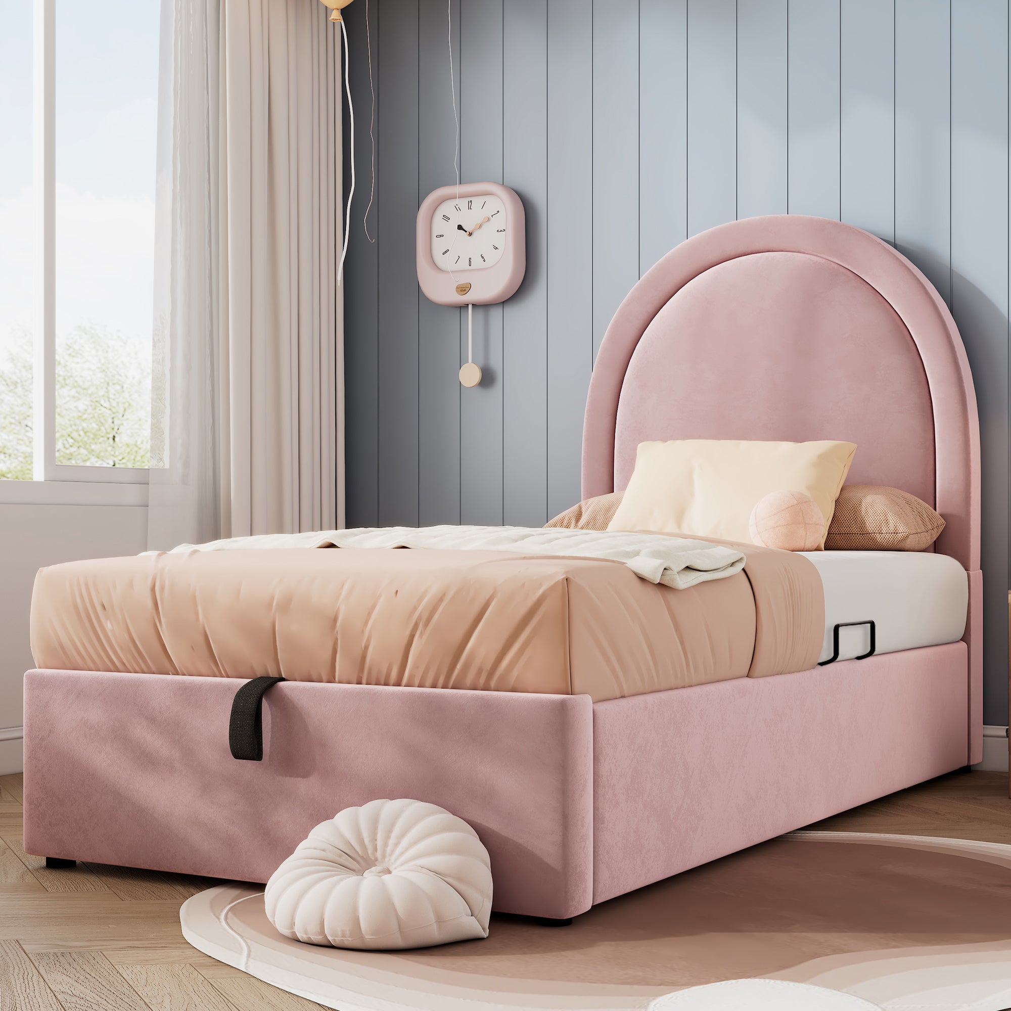 Children's Bed, Single 90 x 200 cm, Velvet Pink