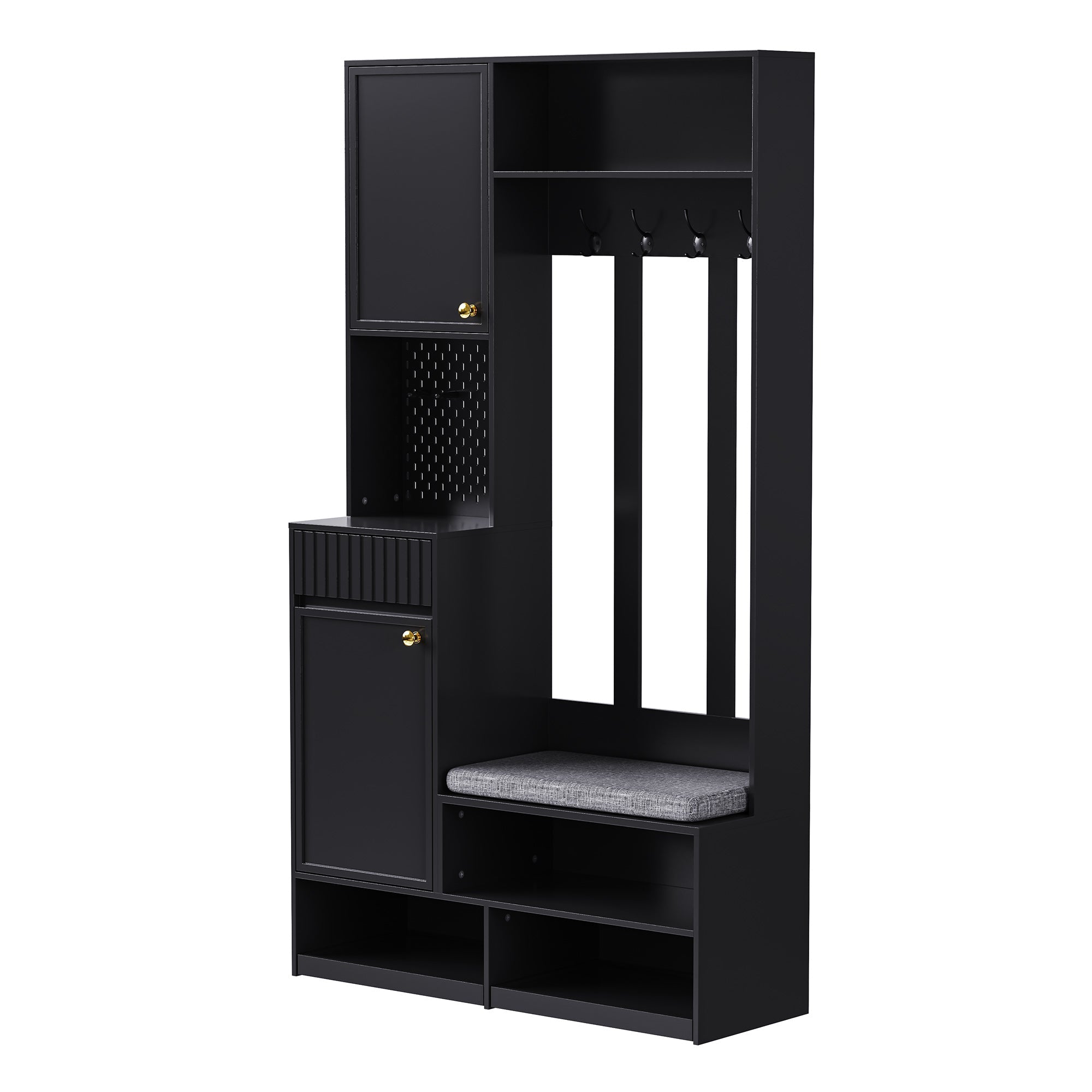 Wardrobe set complete hallway wardrobe set with bench, 4 hooks, doors & drawers - black