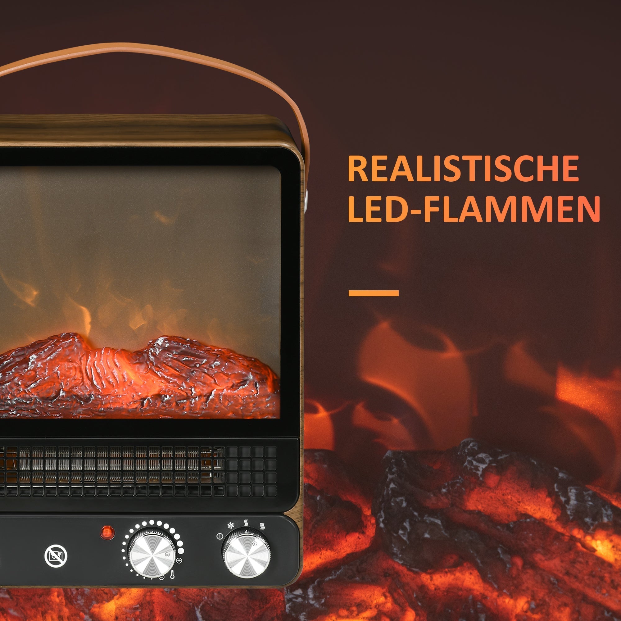 Electric Fireplace, 750/1500W, Flame Effect, Freestanding, Metal