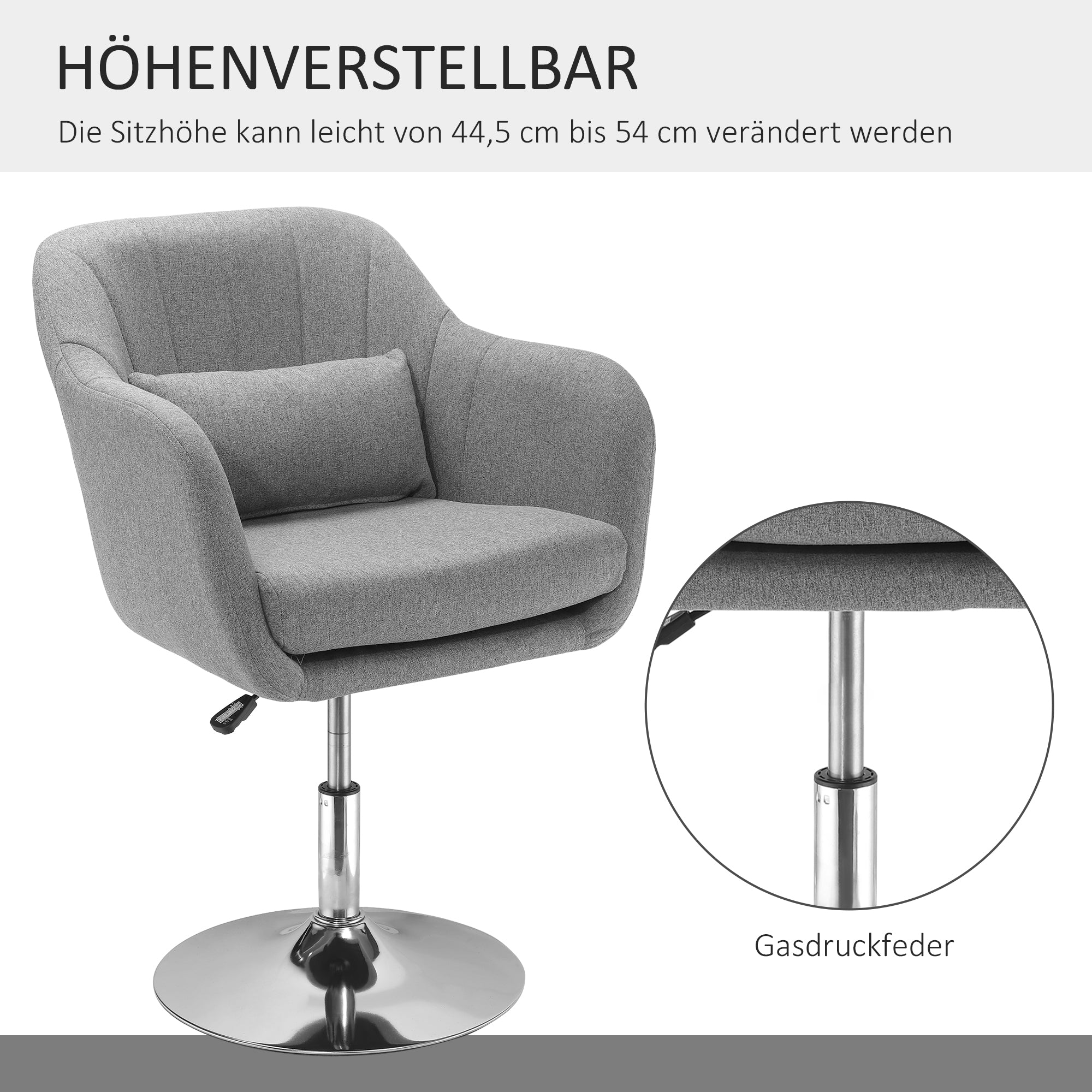 Swivel chair height adjustable accent recliner with back cushion linen grey