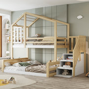 Bunk Bed 90x200cm with Window Railing Storage Steps Natural Pine Wood