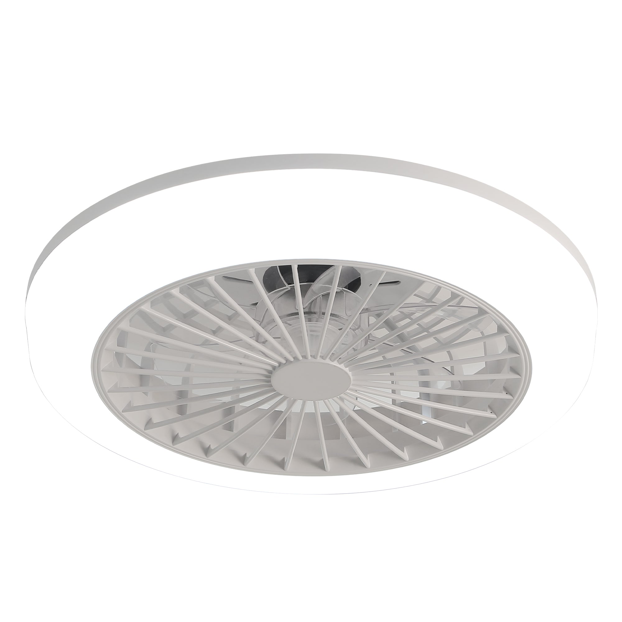 18-inch Enclosed Bladeless Ceiling Fan, Light, Remote Control, Flush Mount, Low-Profile, White