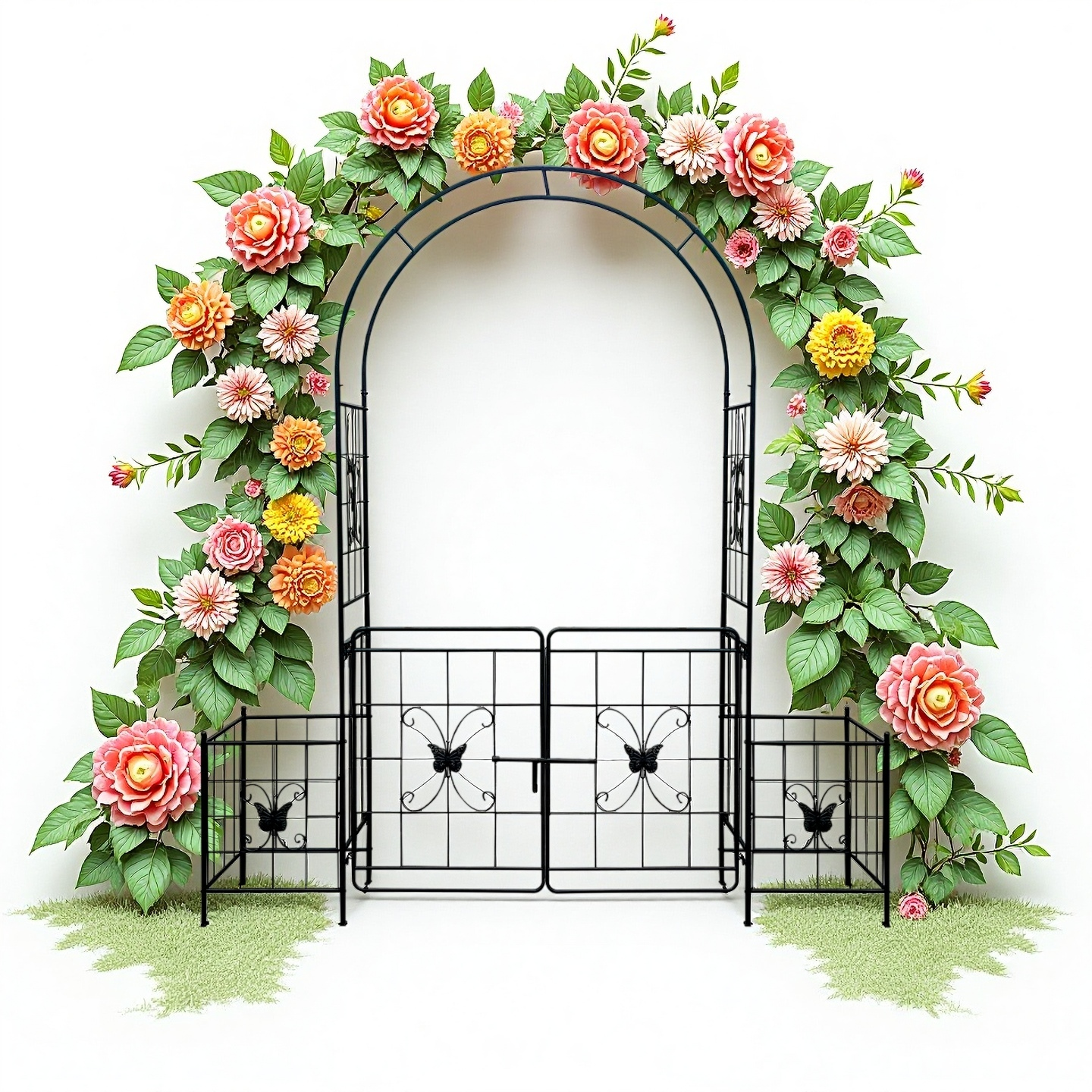 Garden Arch Arbor Trellis with Gate, Durable Metal, 7.15 Feet, Black
