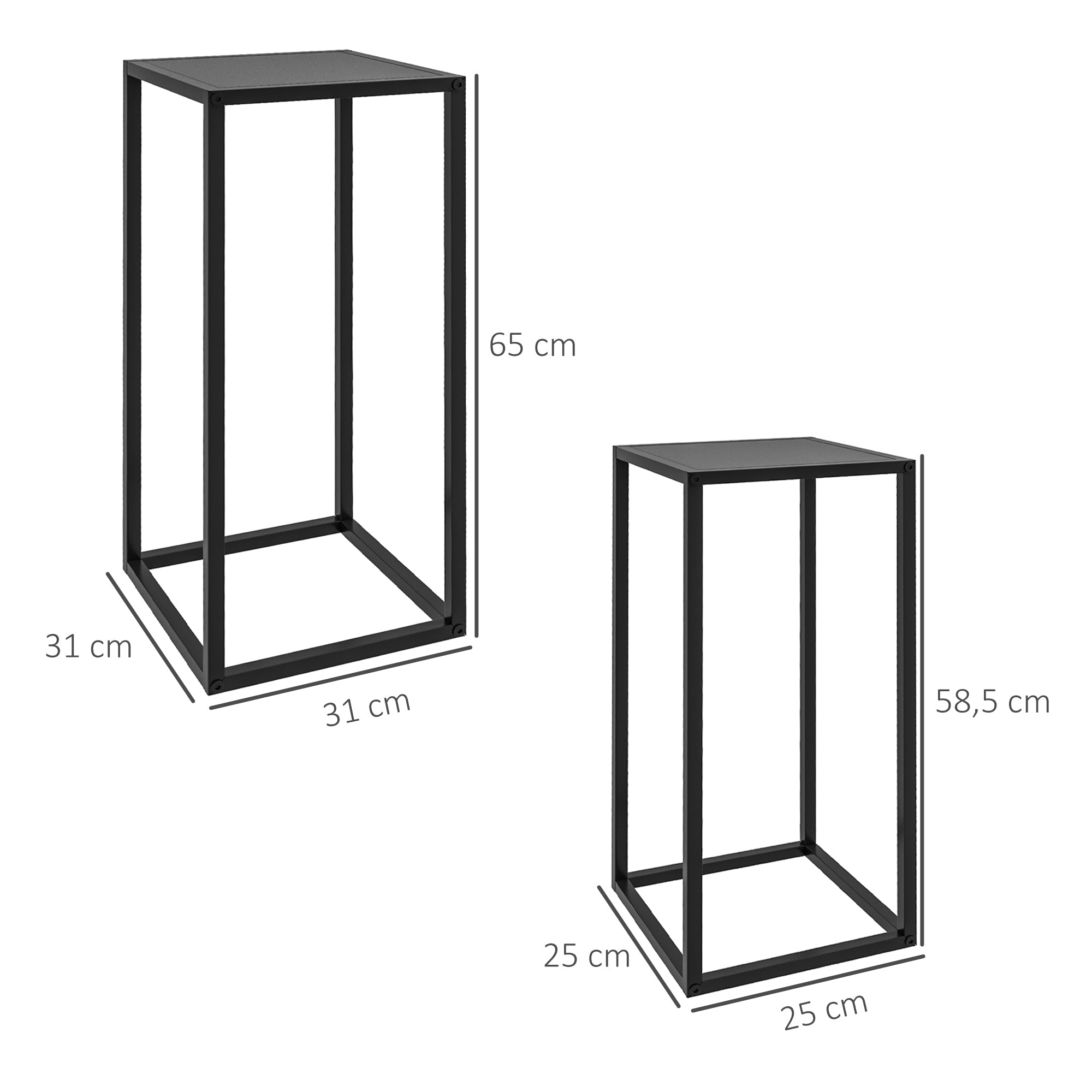 Plant Stands, 2-Piece Set Scandinavian Design Steel Legs, Black