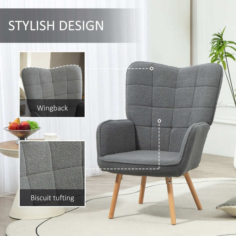 Teddy Wingback Accent Chair Fleece Grey