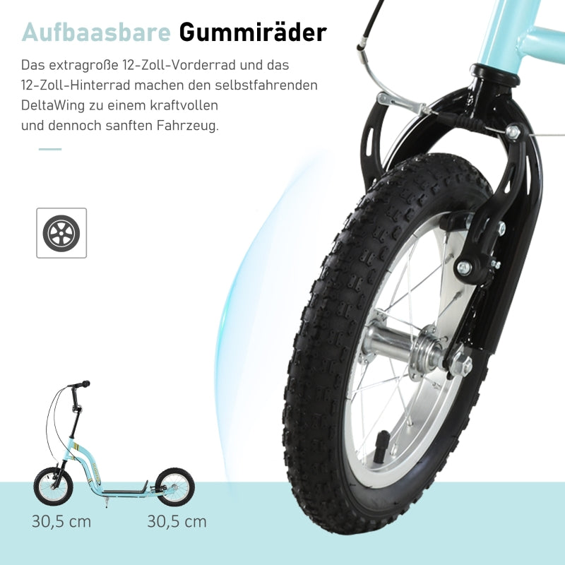 Children's scooter, height adjustable with 12 inch pneumatic tires, light blue