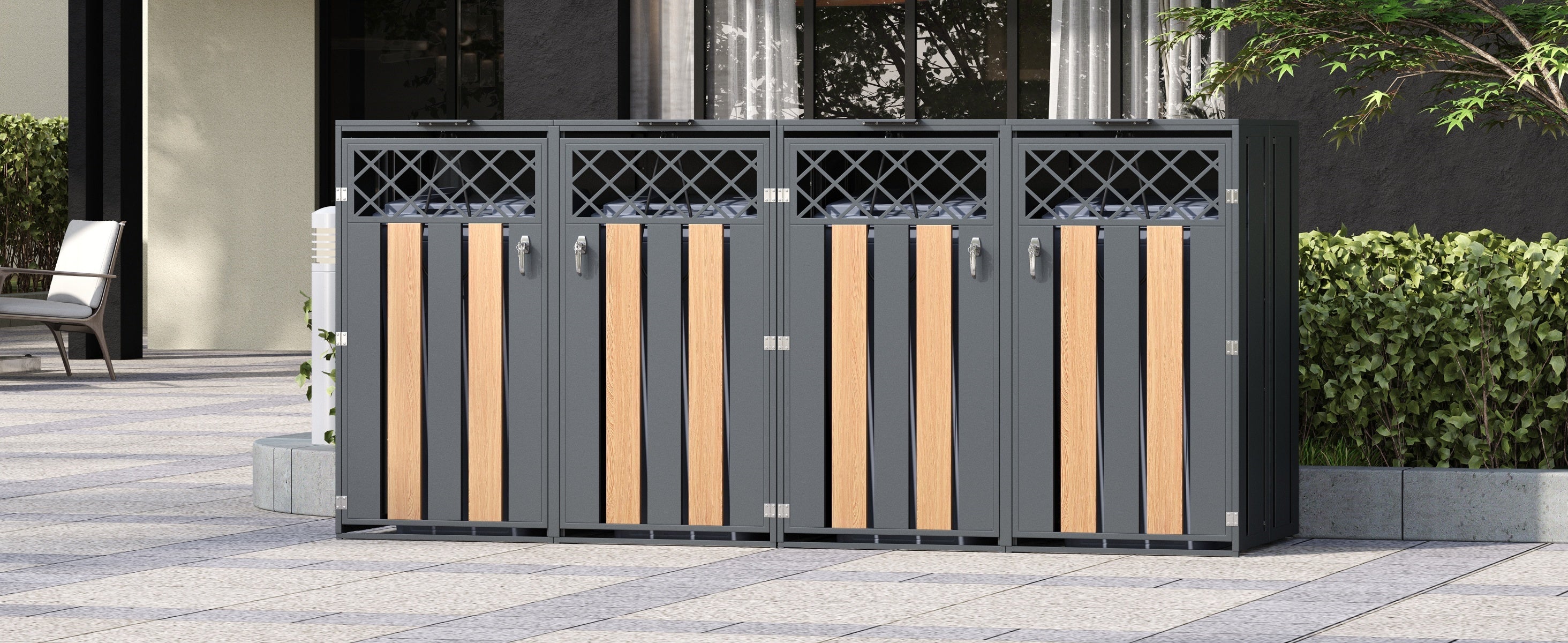 Garbage Can Storage Box with Hinged Lid and Lockable Double Doors, Metal
