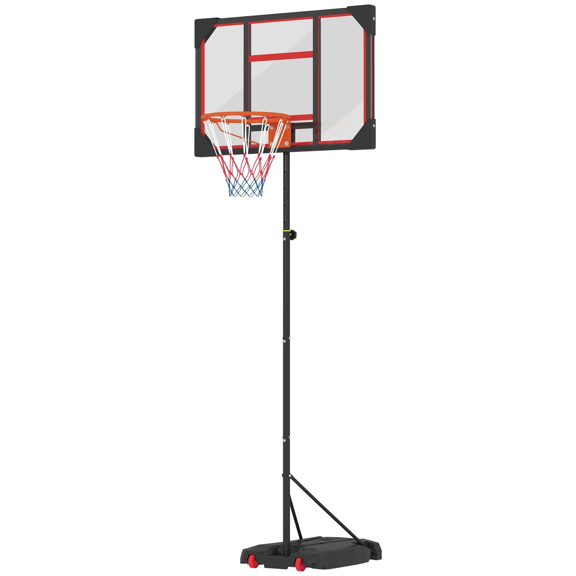 Outdoor Basketball Hoop, Height-Adjustable with Wheels, Red