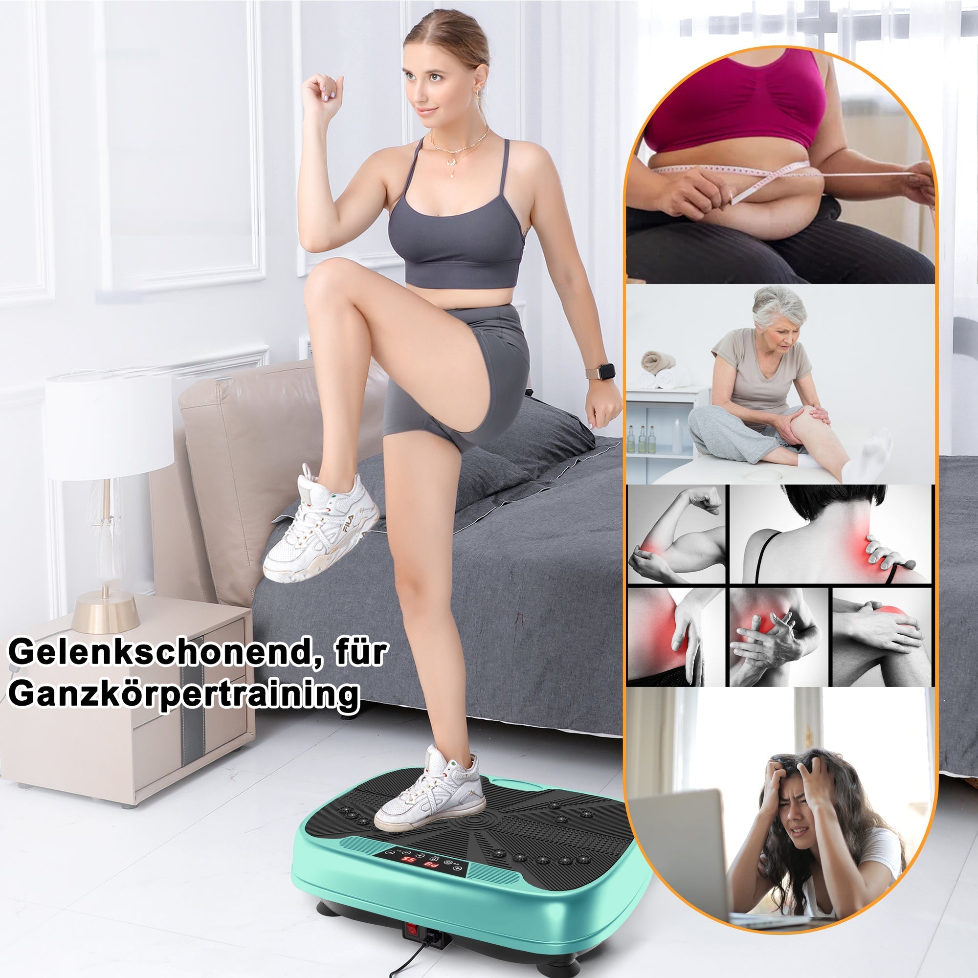 Vibration Plate Training Device, Whole Body Fitness Platform with Resistance Bands, Home Equipment