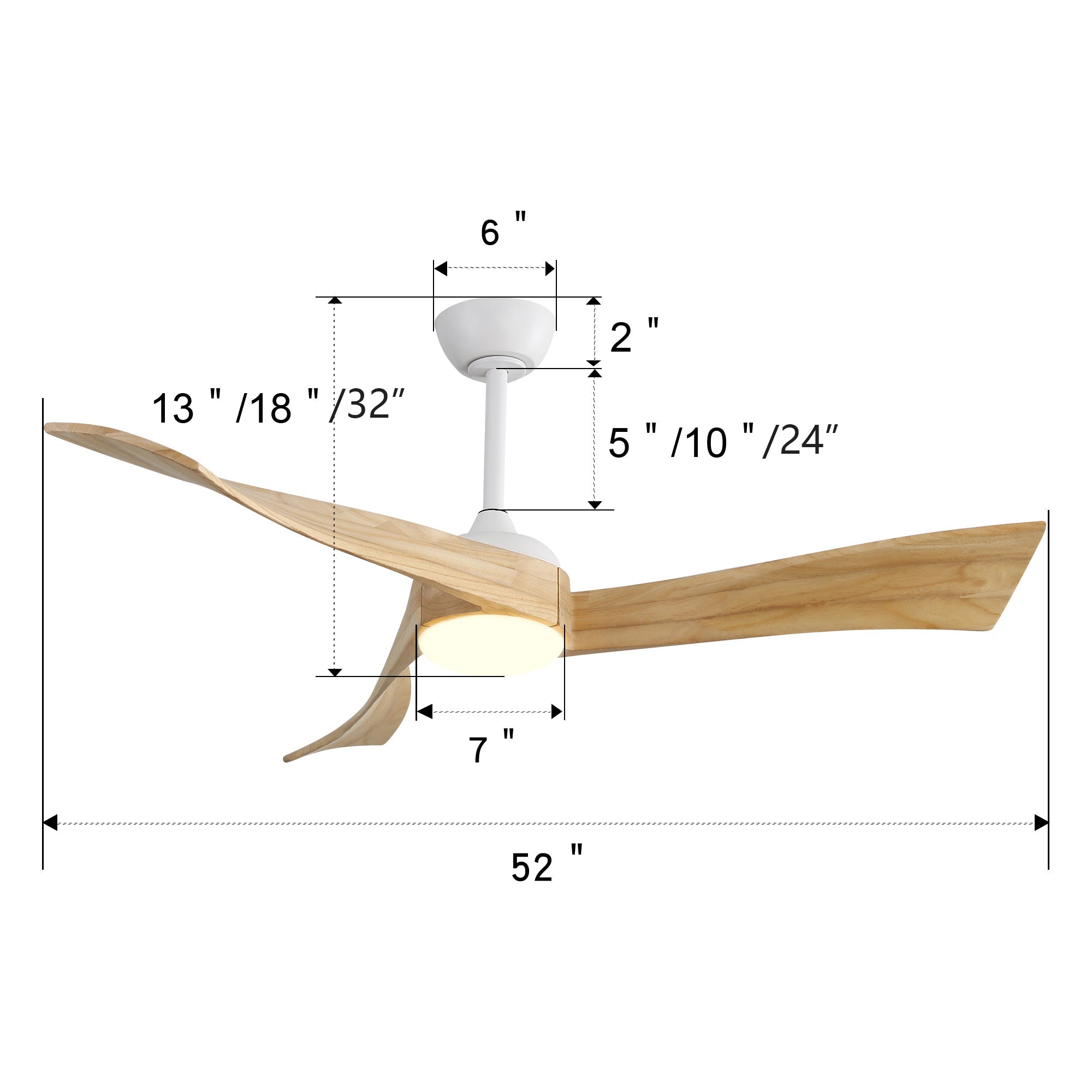 Minimalist Ceiling Fan 52-inch, Light, 6-Speed, DC Motor, Remote Control, Solid Wood