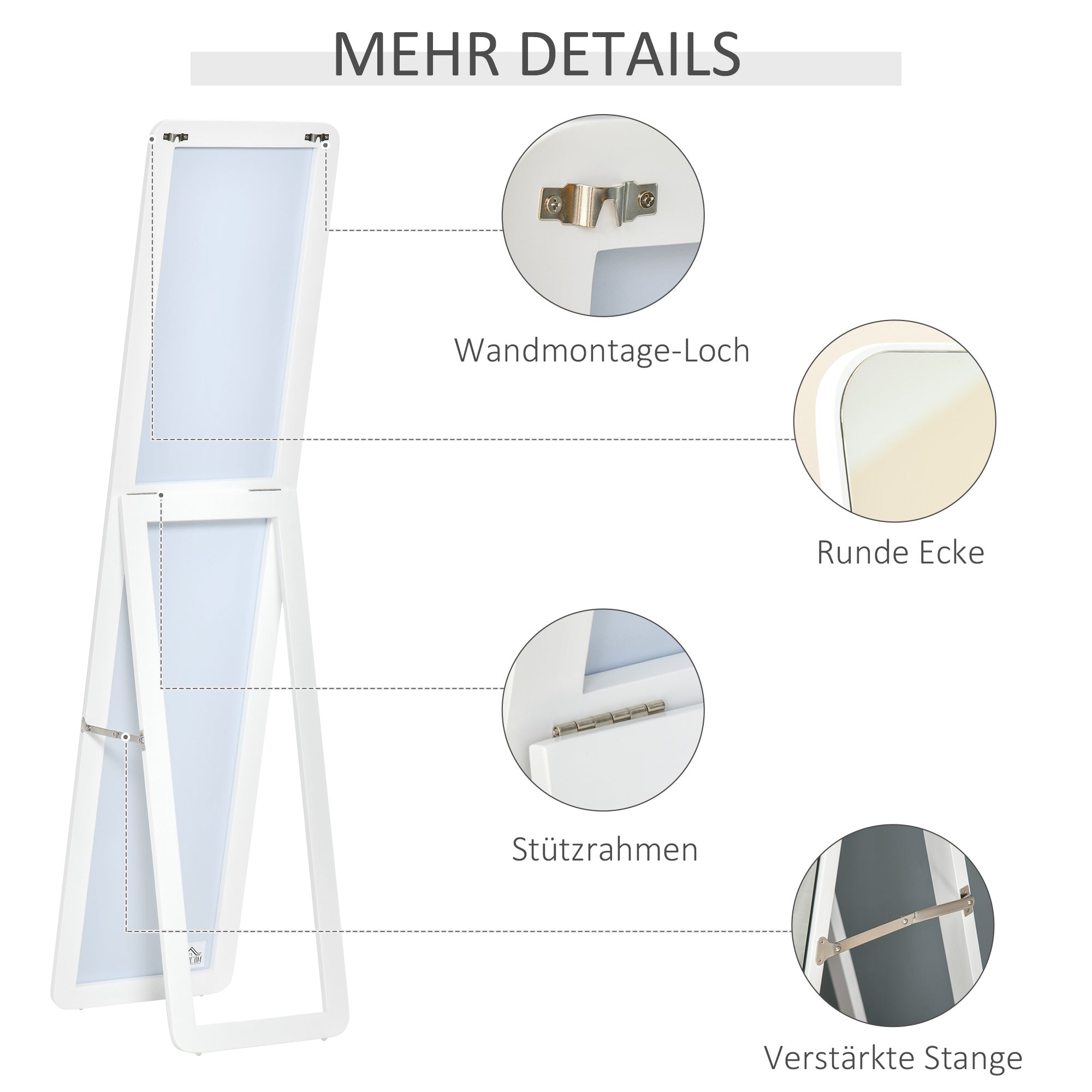 Full-length Mirror Standing Folding Frame Freestanding/Wall-Mounted