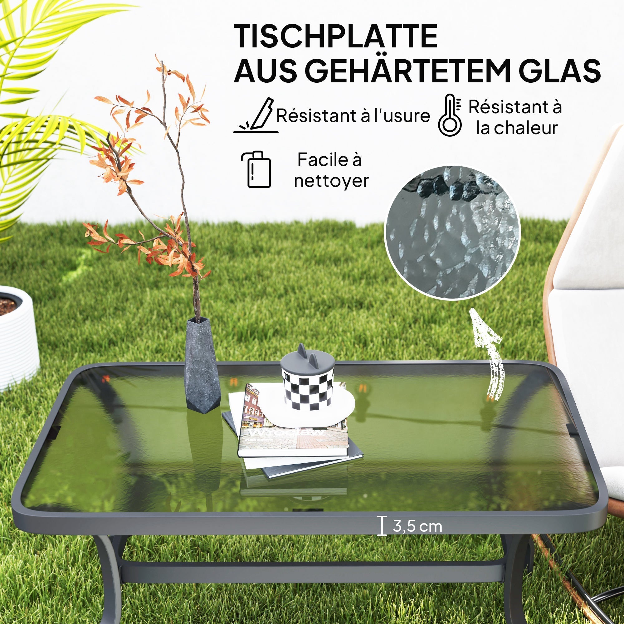 Beistelltisch, Couchtisch aus gehärtetem Glas 95x55 cm, Schwarz