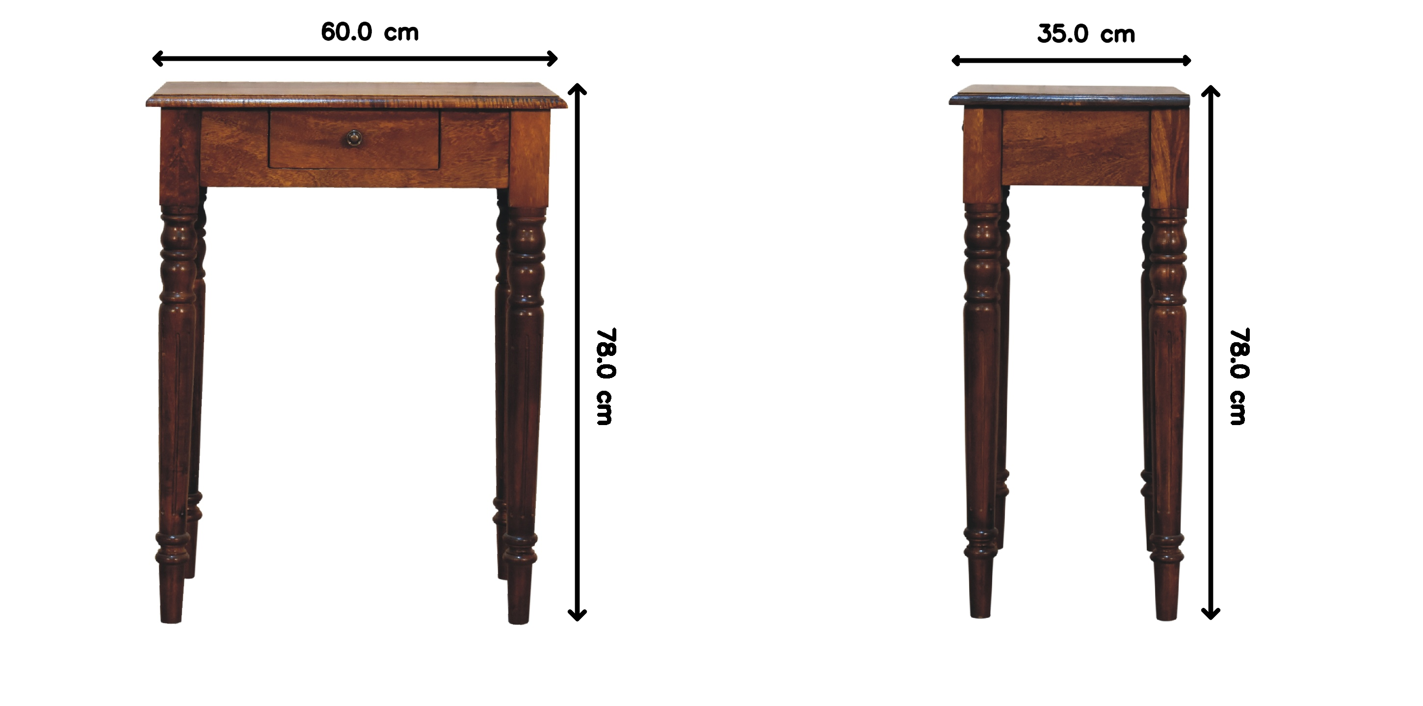 Writing Desk, Turned Leg 1 Drawer, Solid Wood Dark Brown